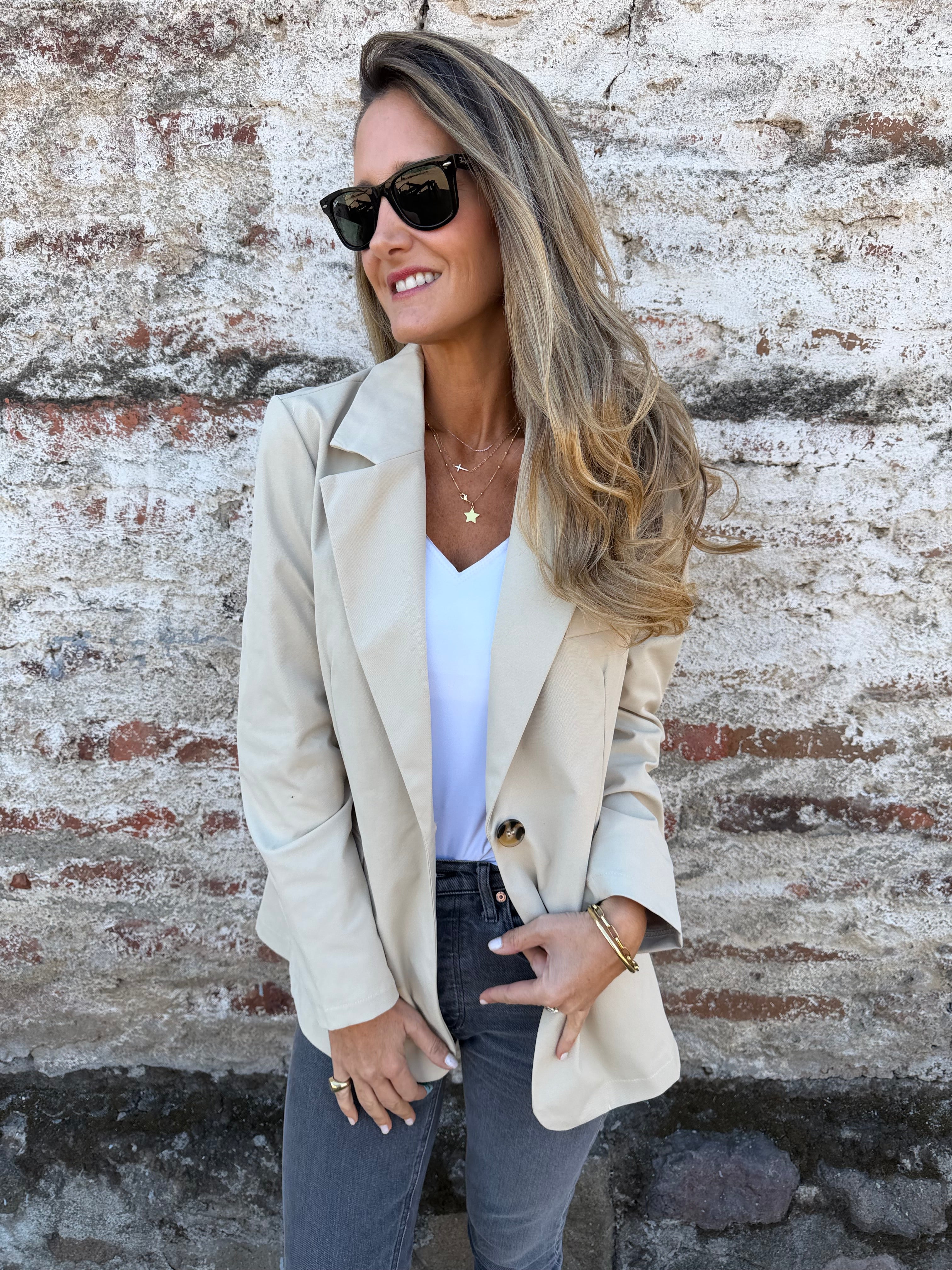 Blazer gabardina premium beige clara