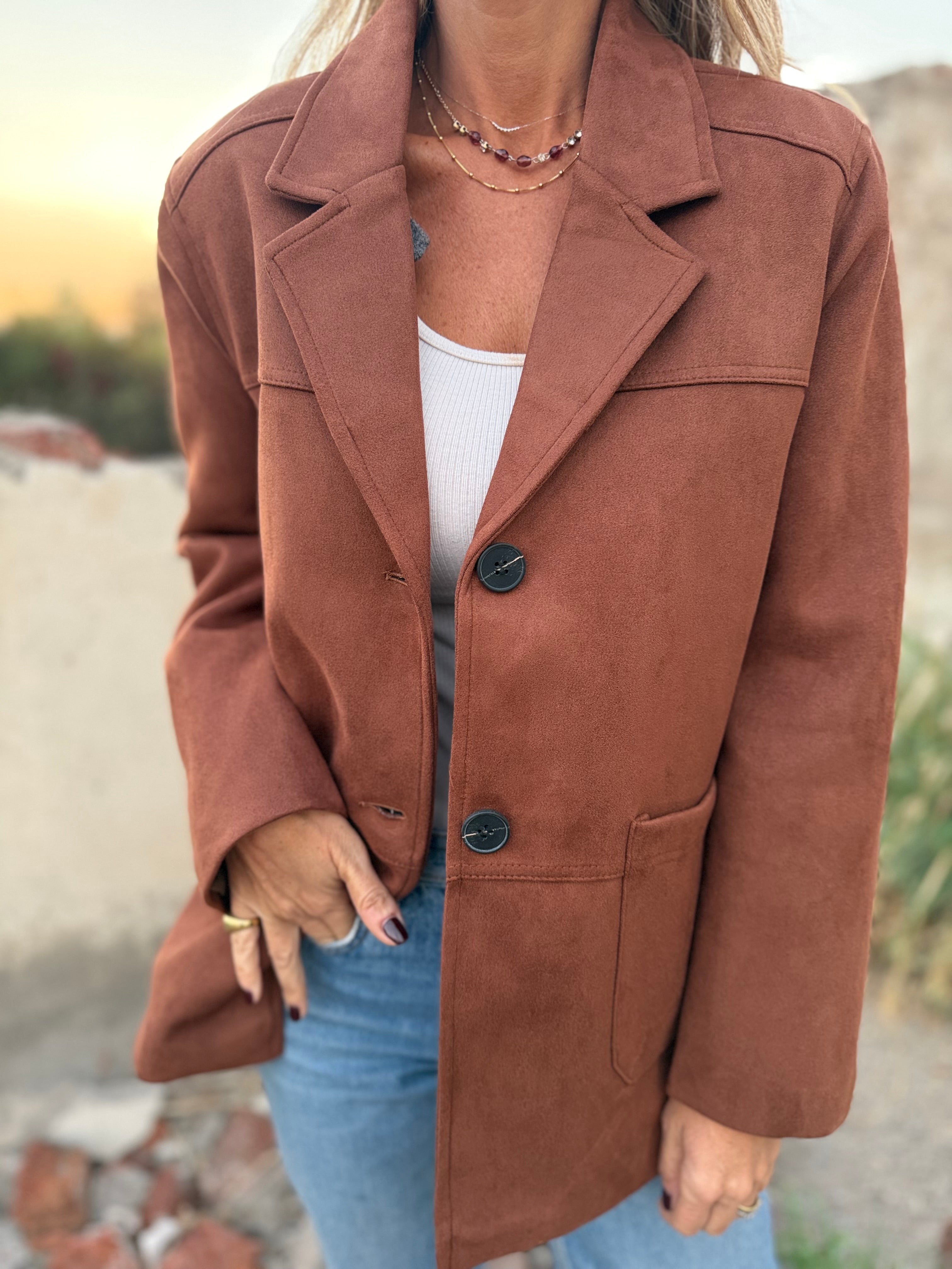 Chaquetón efecto gamuza soñado camel