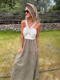 Vestido cordones verde musgo