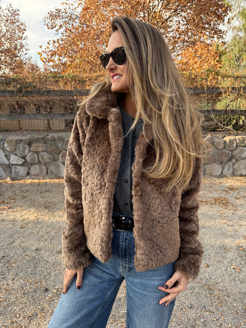 Chaqueta piel sobria café