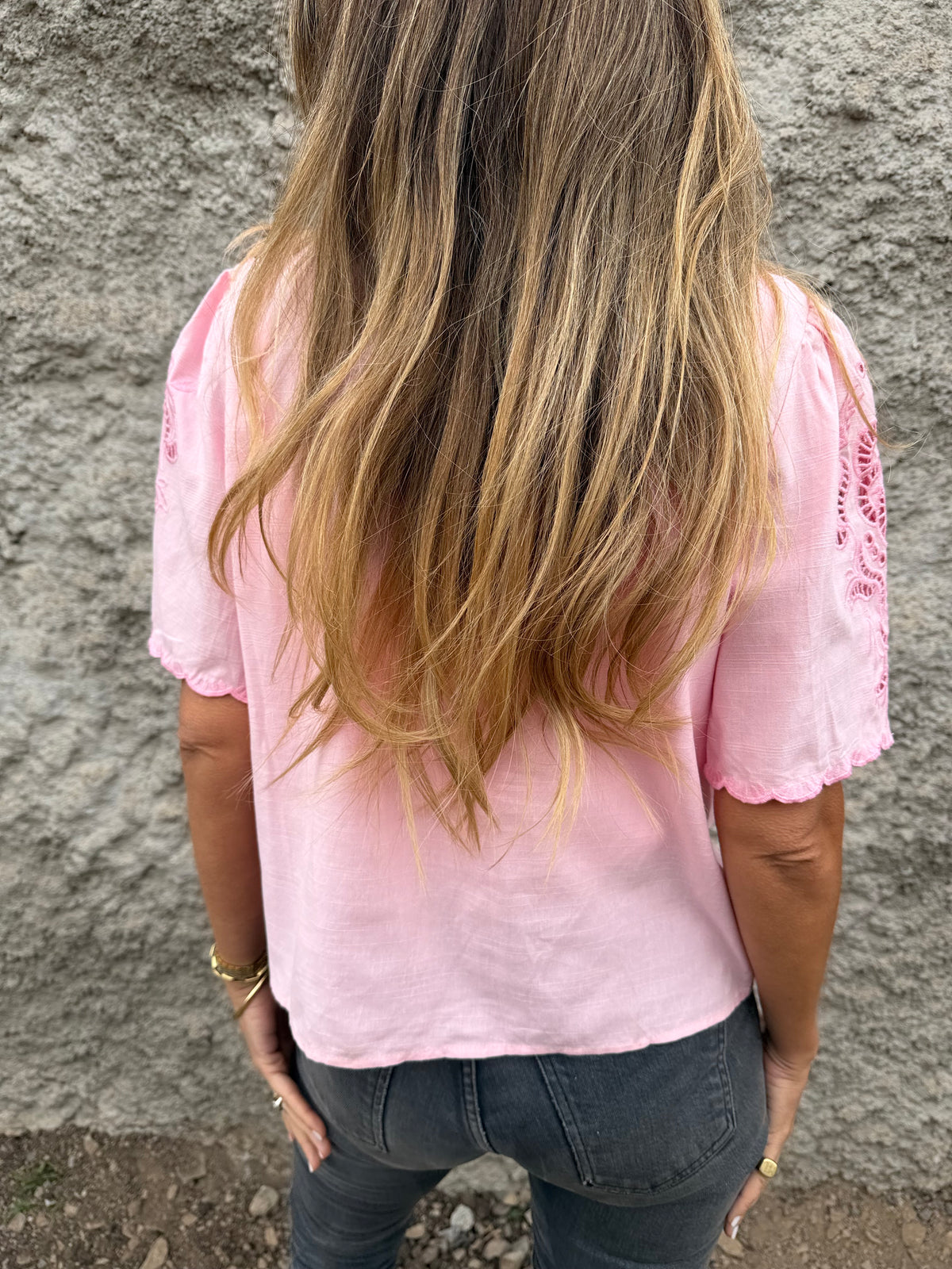 Blusa broderie completa rosada
