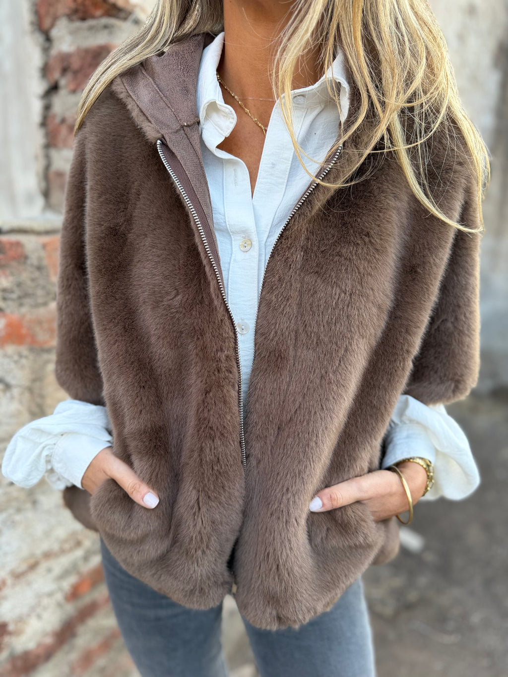 Poncho piel café