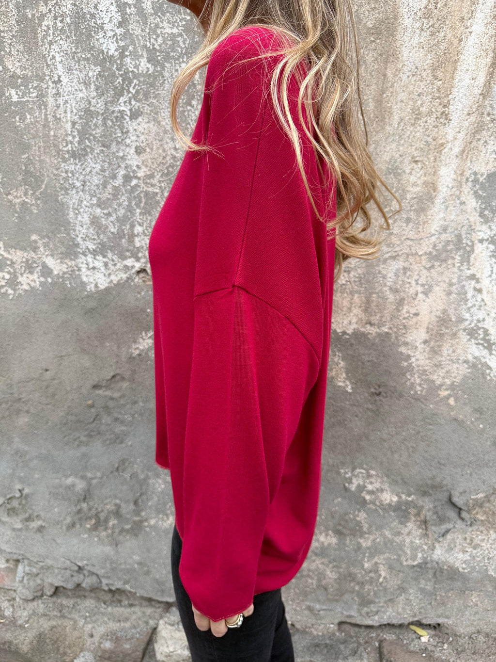 Maxxi polera lanilla bordes plateados roja italiana