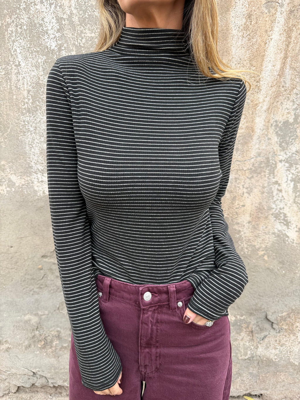 Polera algodón/ micropolar rayada gris oscuro
