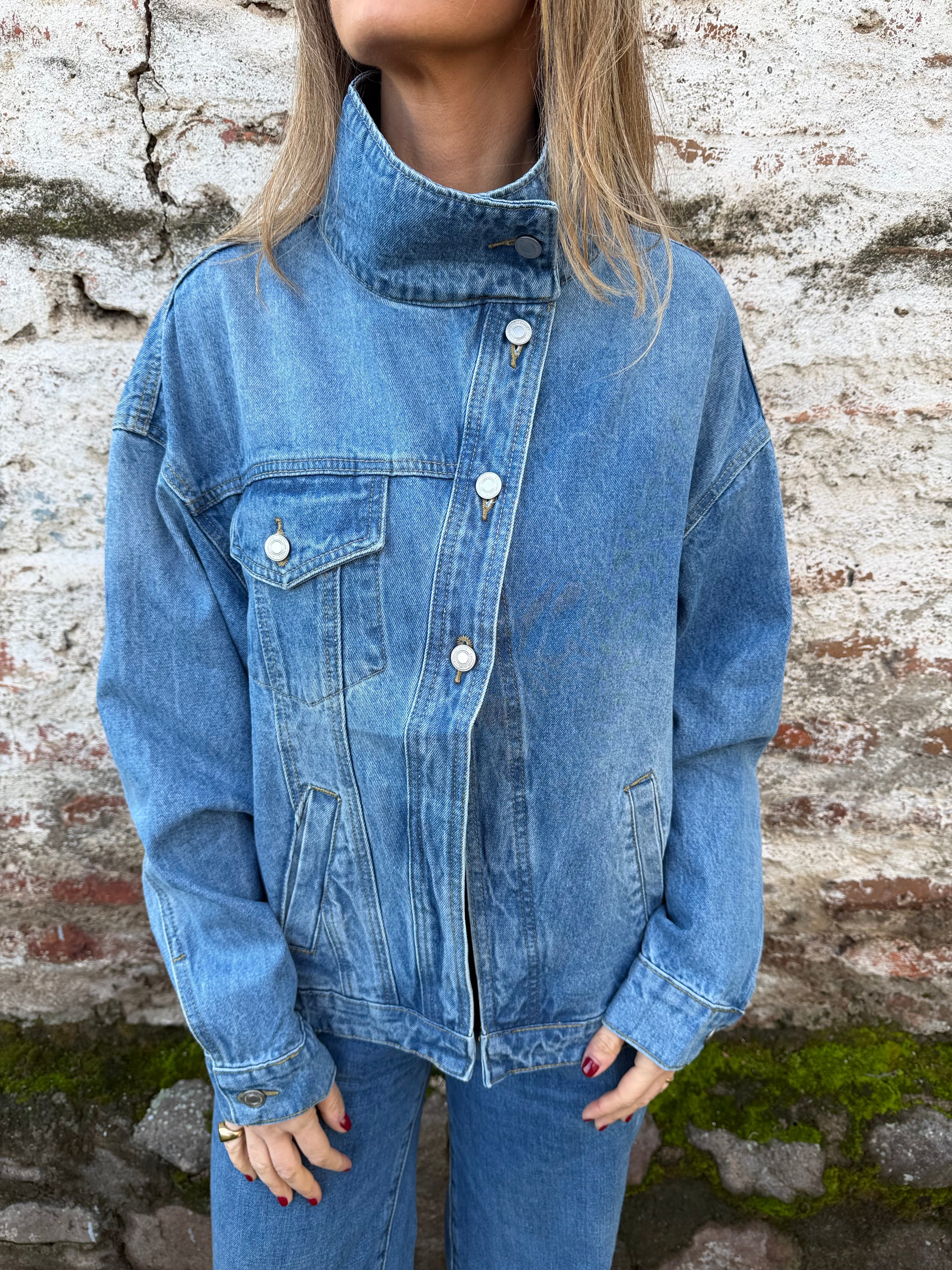 Chaqueta bluejean funnel celeste oscuro
