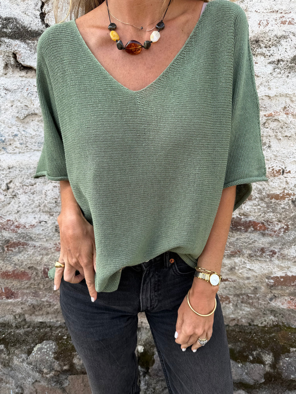 Polera/ chaleco tejida perfecta verde musgo