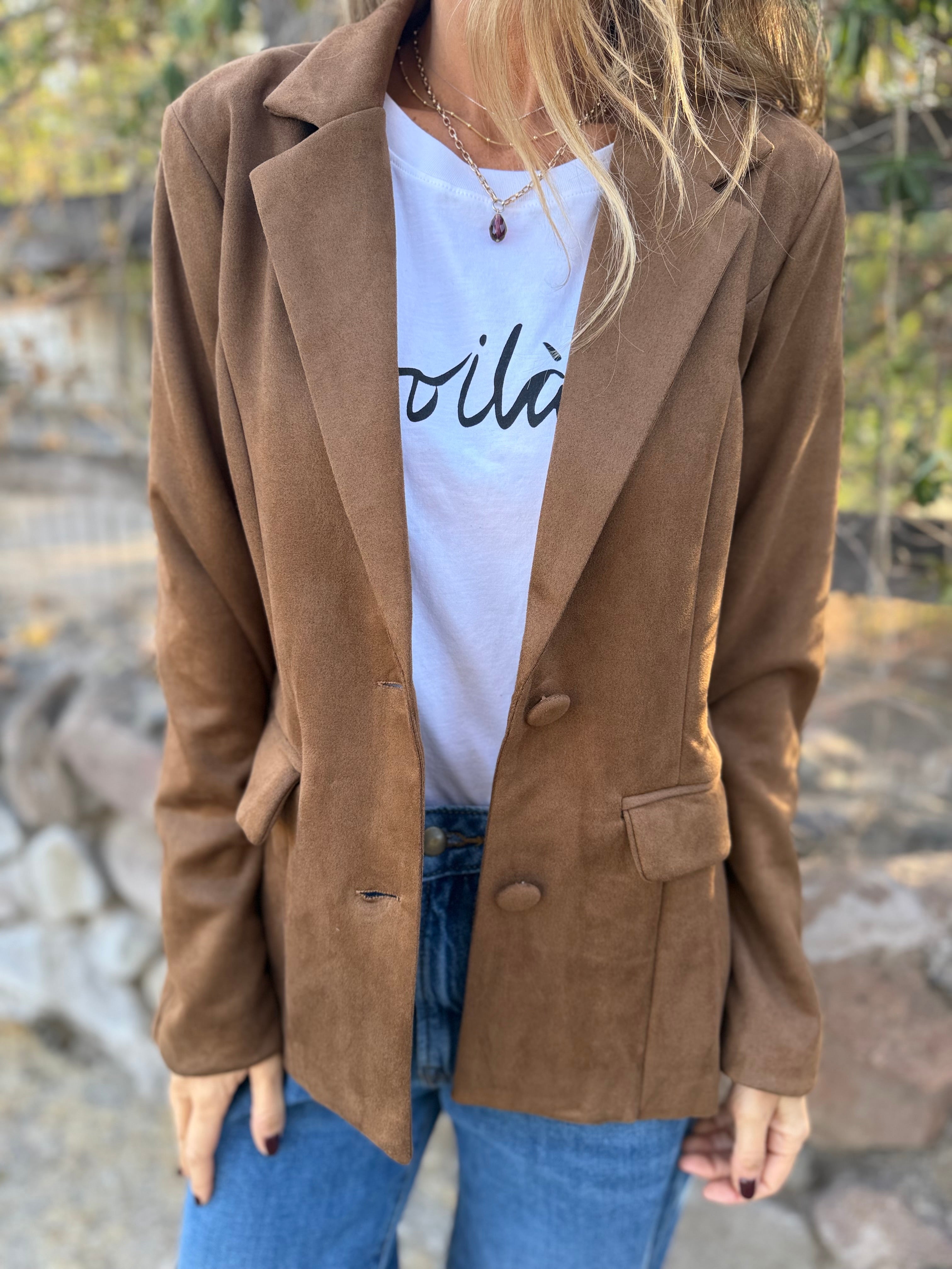 Nuevo blazer gamuza botón camel