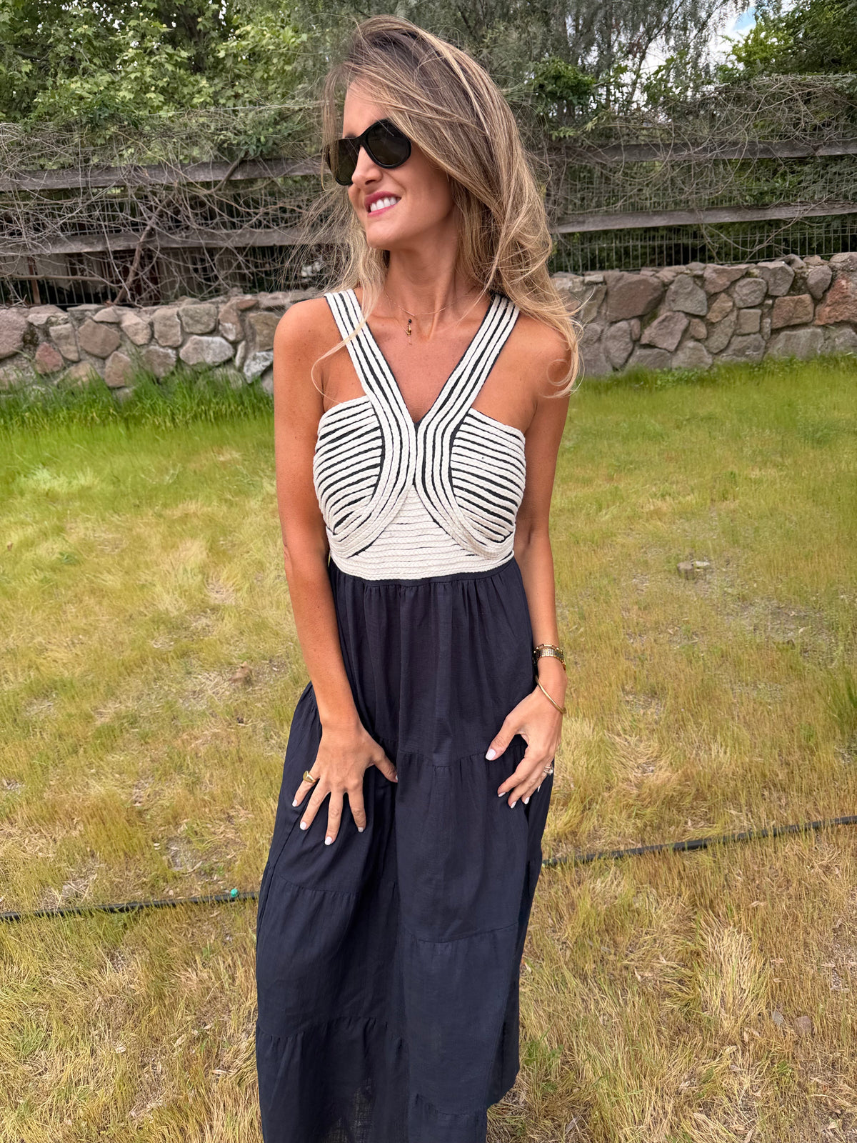 Vestido cordones azul marino