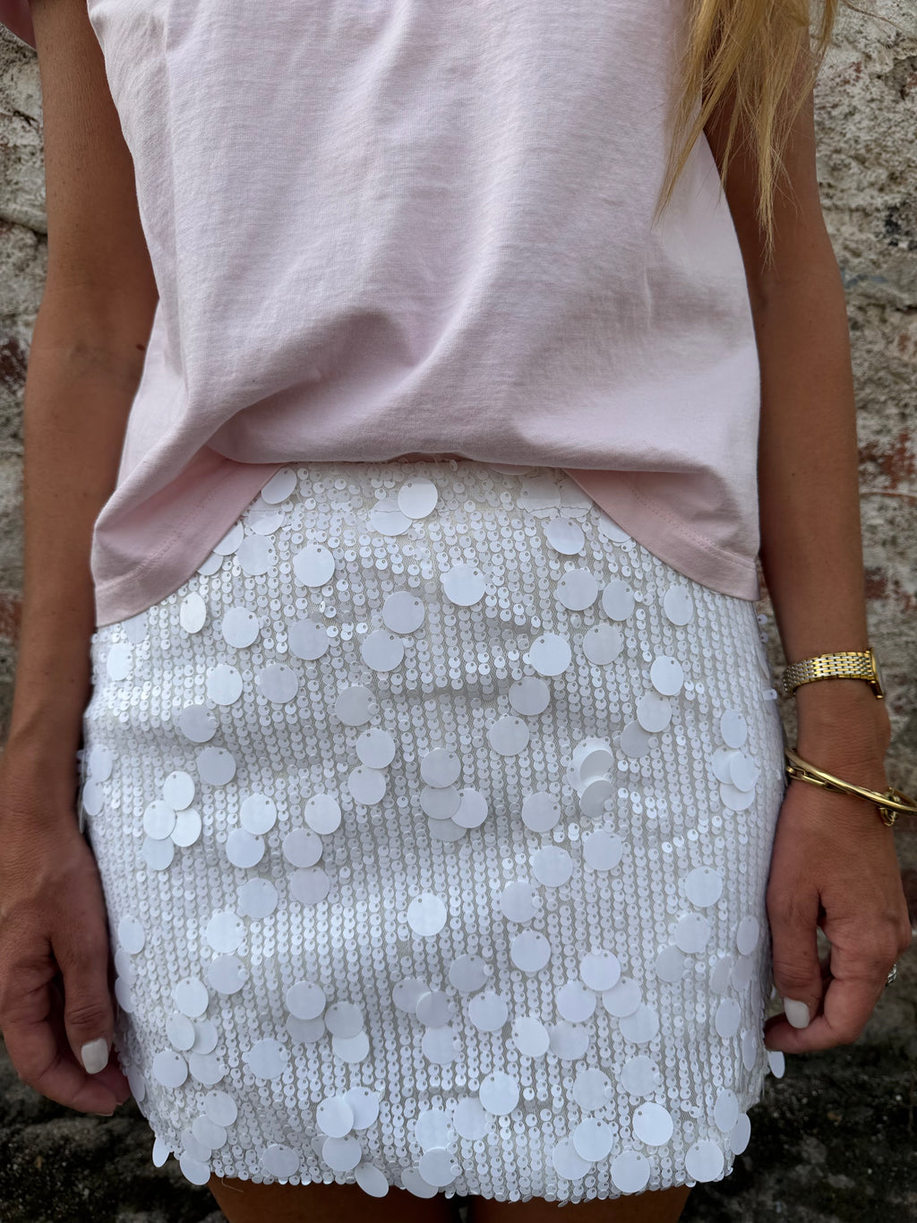 Pollera lentejuelas blanca