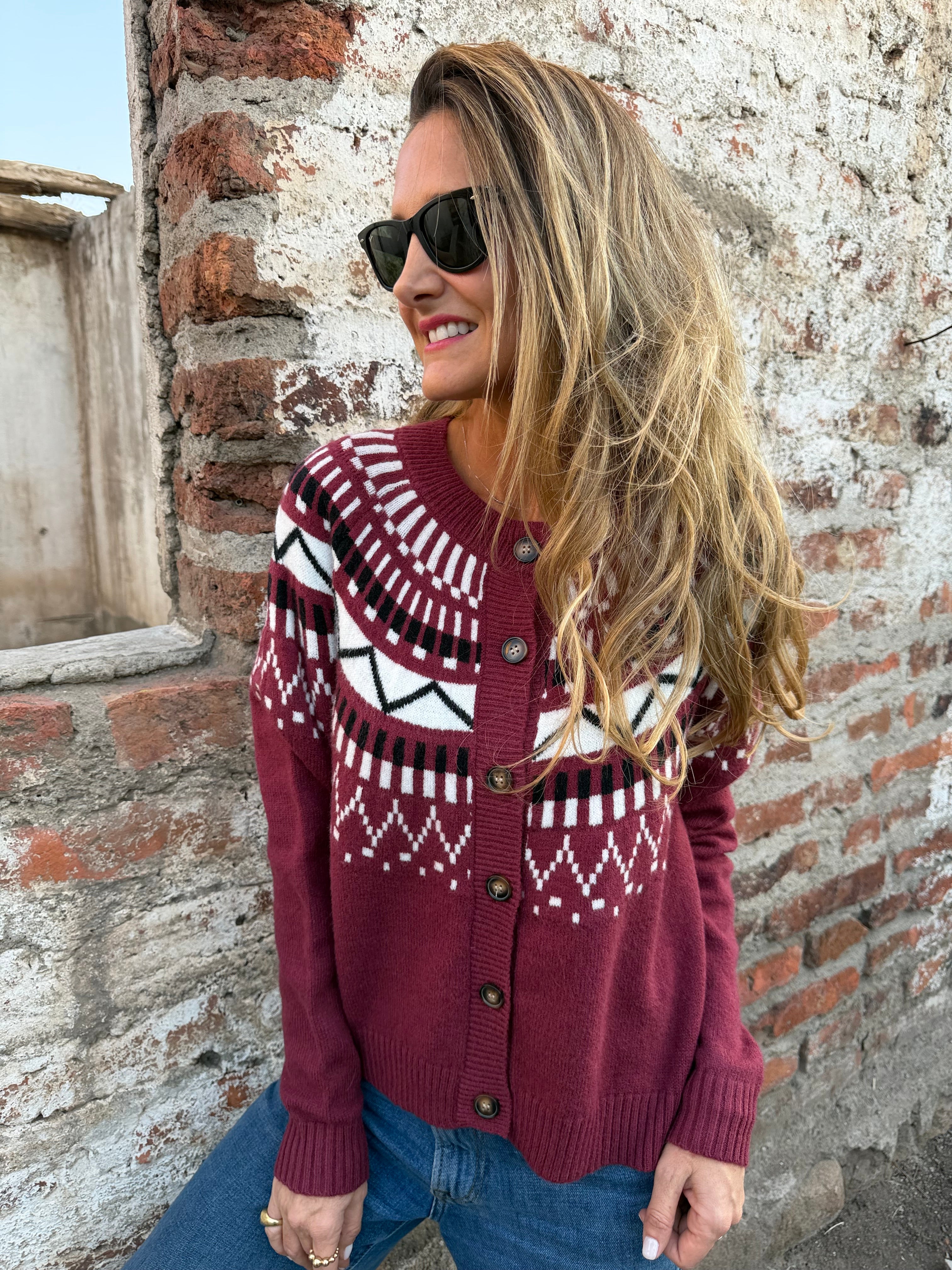 Chaleco jacquard clásico burdeo