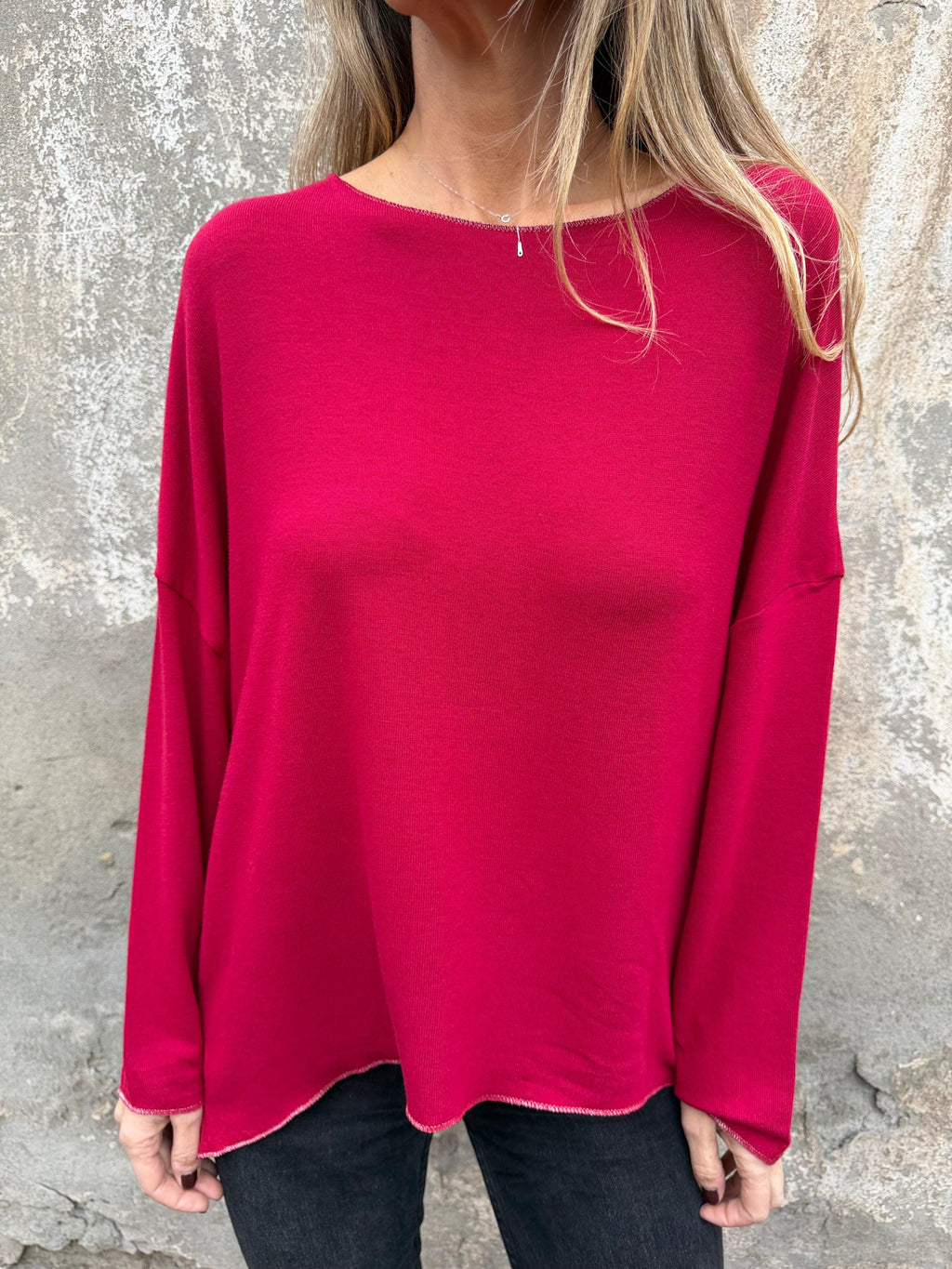 Maxxi polera lanilla bordes plateados roja italiana