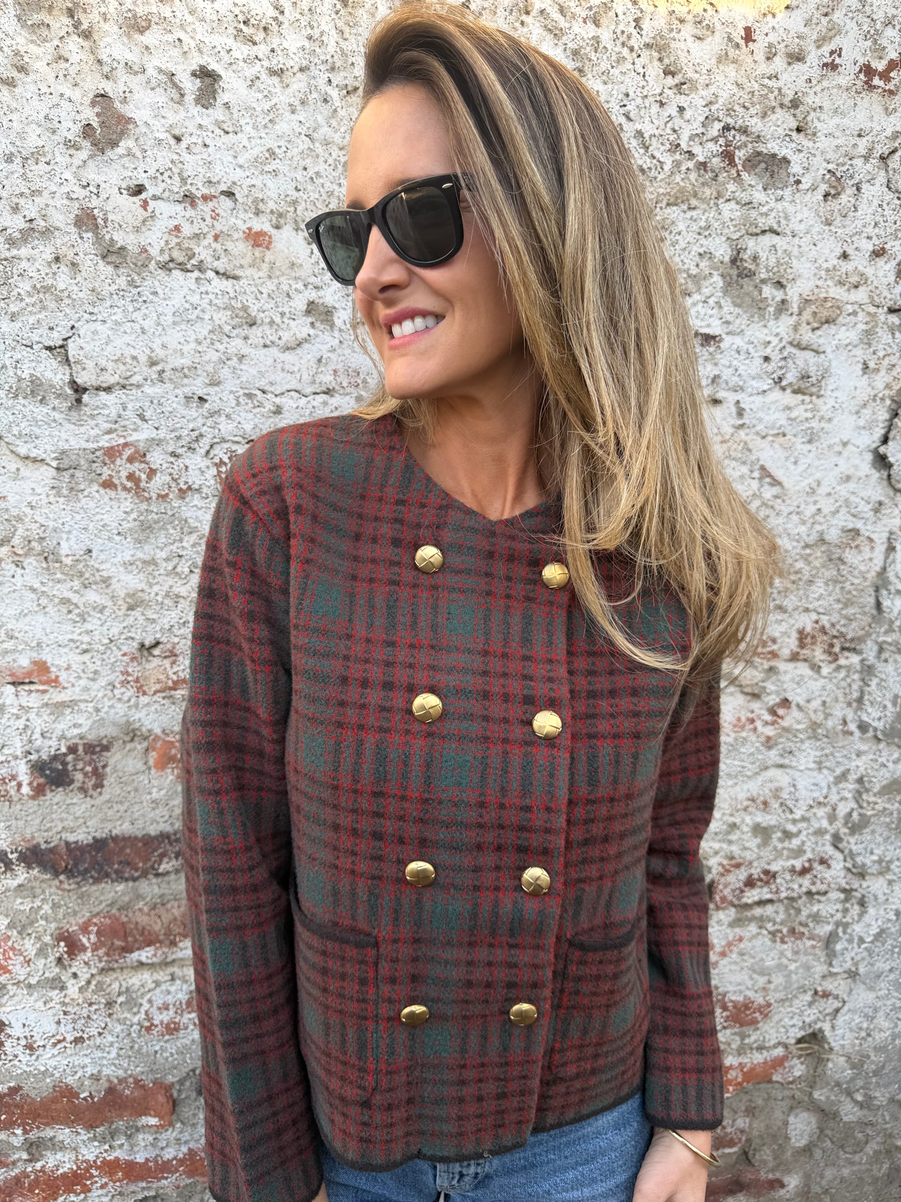 Chaqueta tipo raindoor escocés burdeo