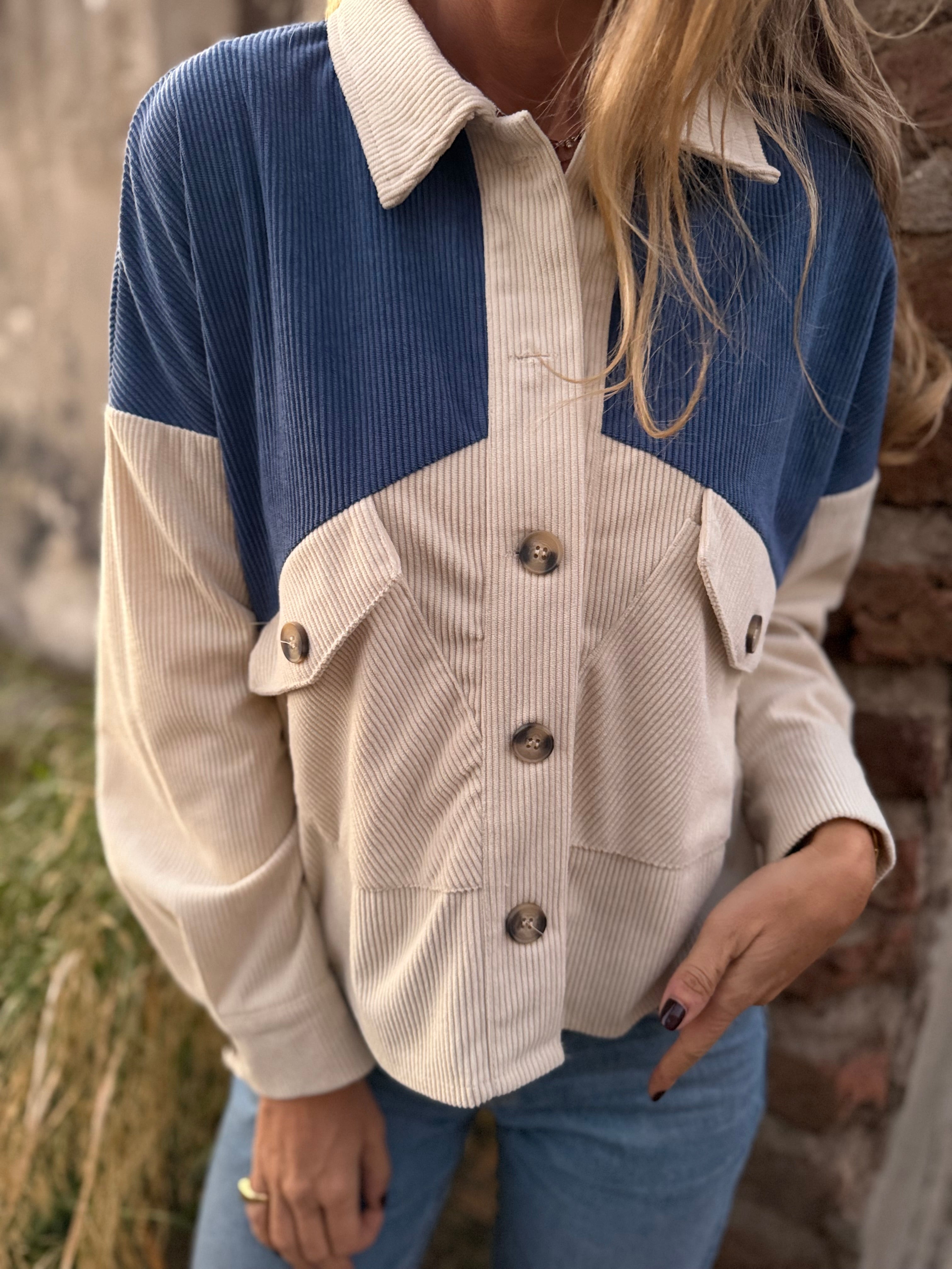 Blusa cotelé bicolor azul