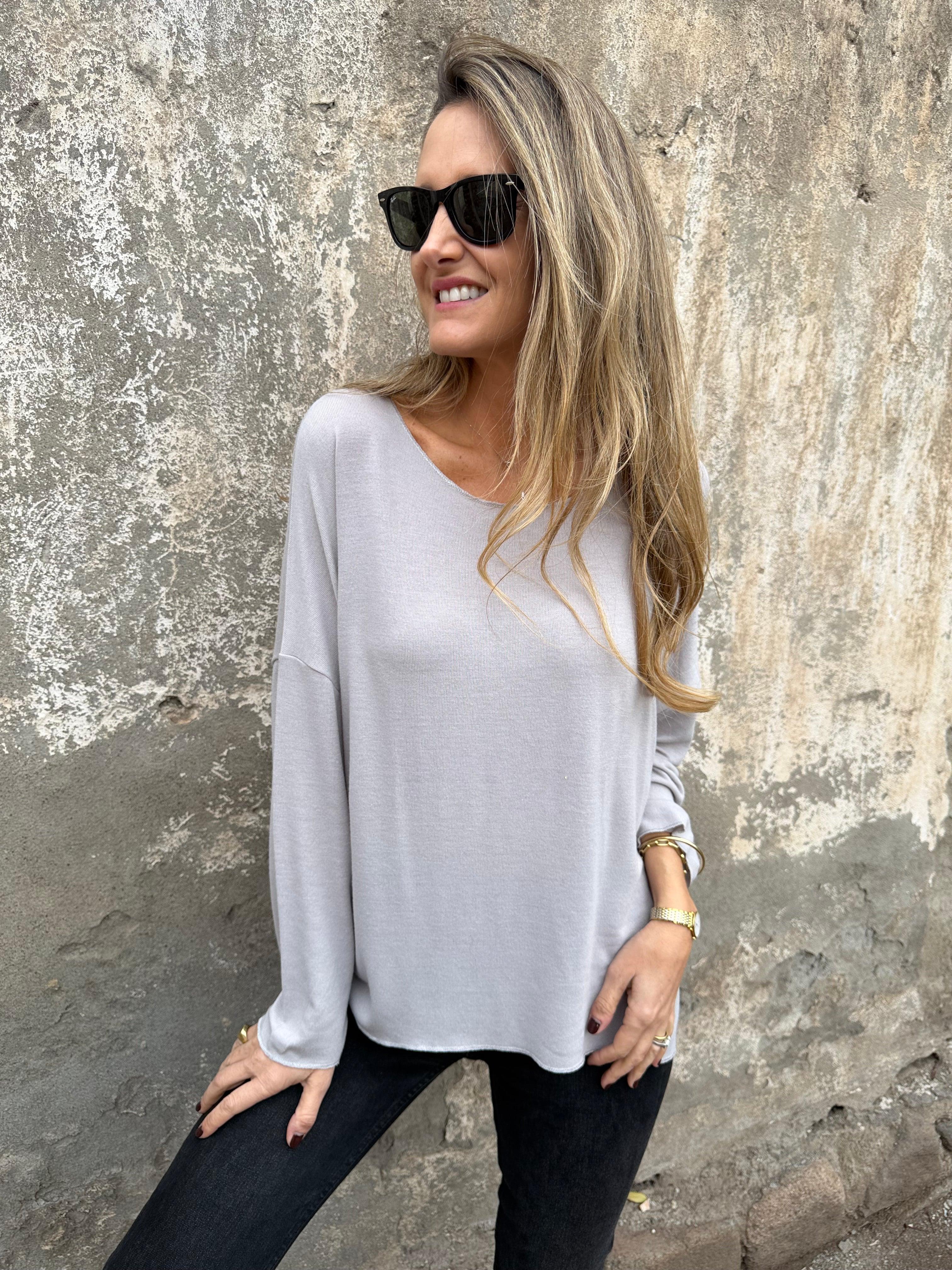Maxxi polera lanilla bordes plateados gris