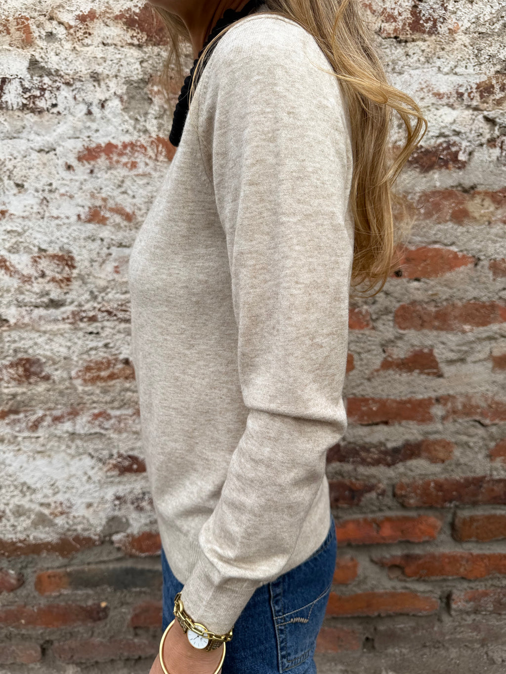 Chaleco/ polera hilo mega básica beige claro