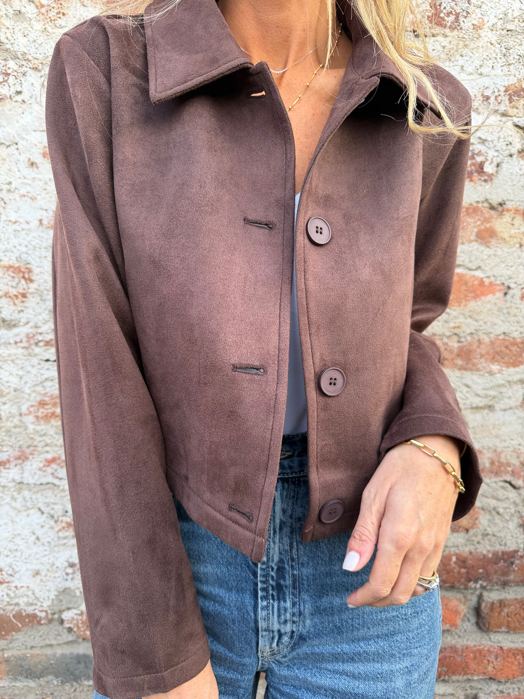 Chaqueta simple suede cafe