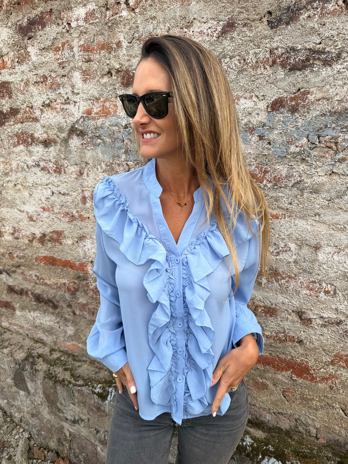 Blusa gasa vuelos celeste