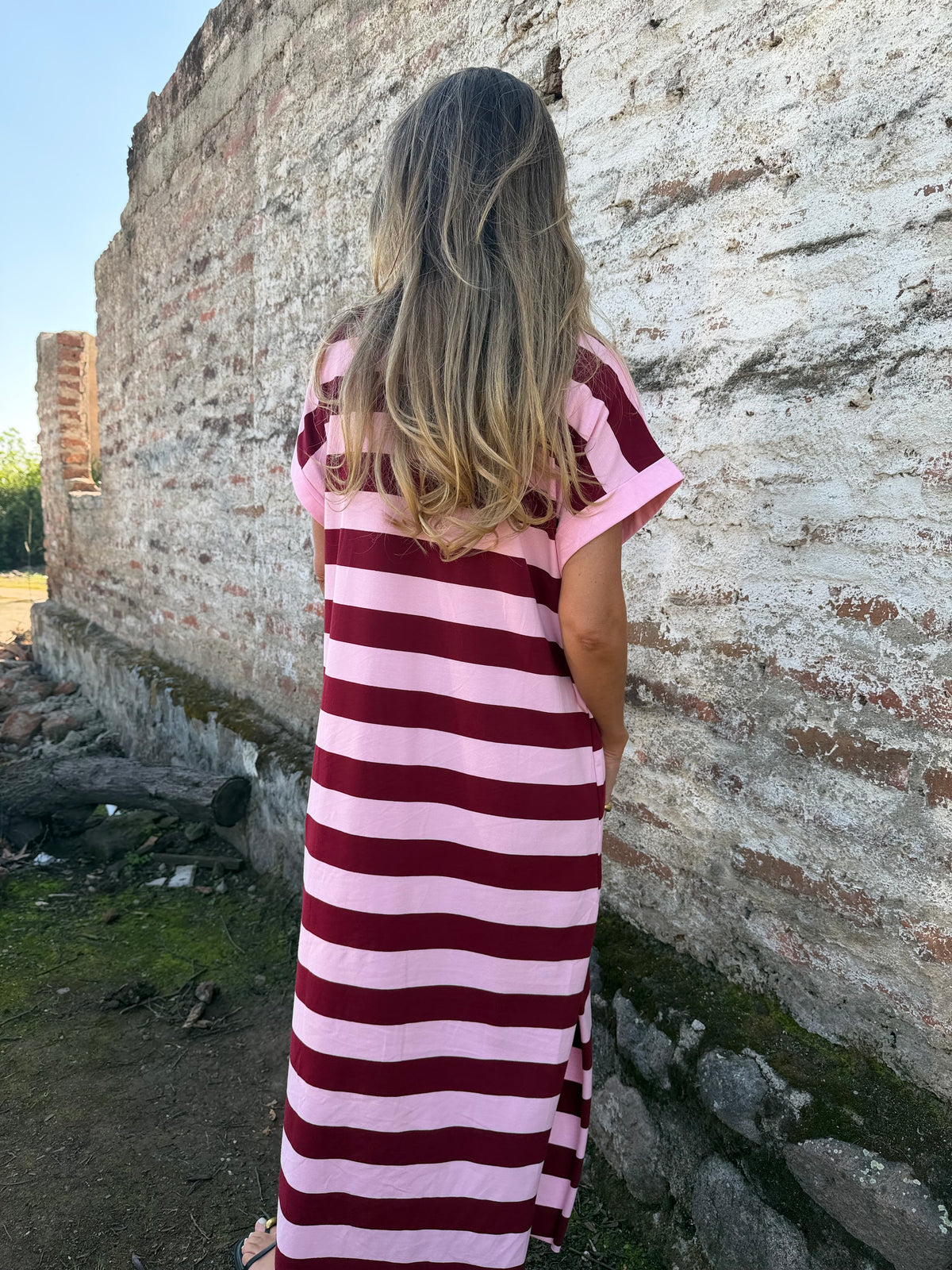 Vestido rayas burdeo