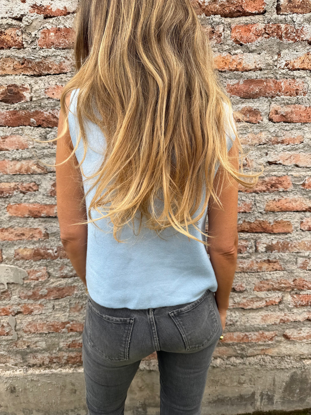 Chaqueta tejida napoleón celeste