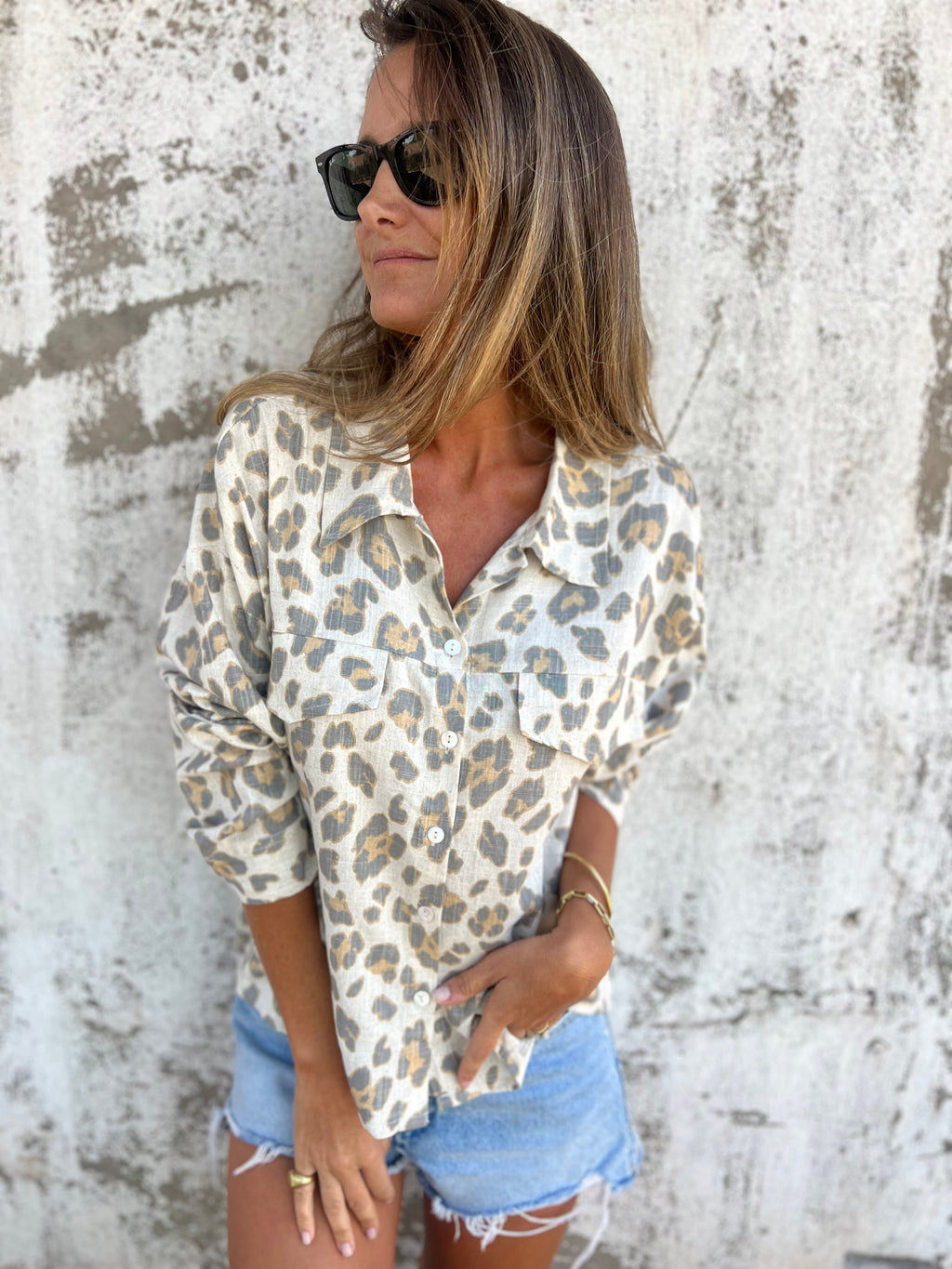 Chaqueta delgada/ blusa lino print crudo