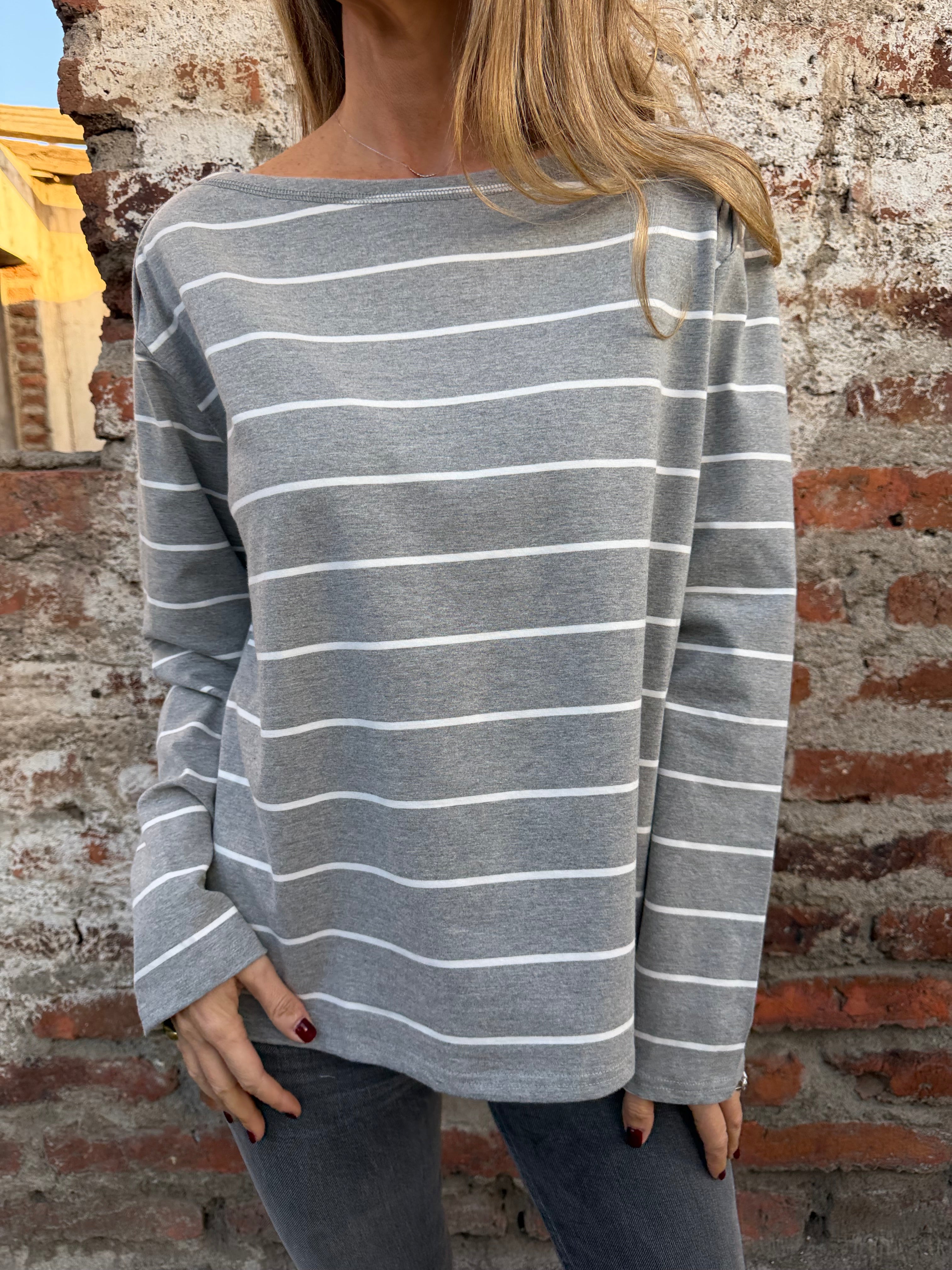 Polera algodón rayas gris