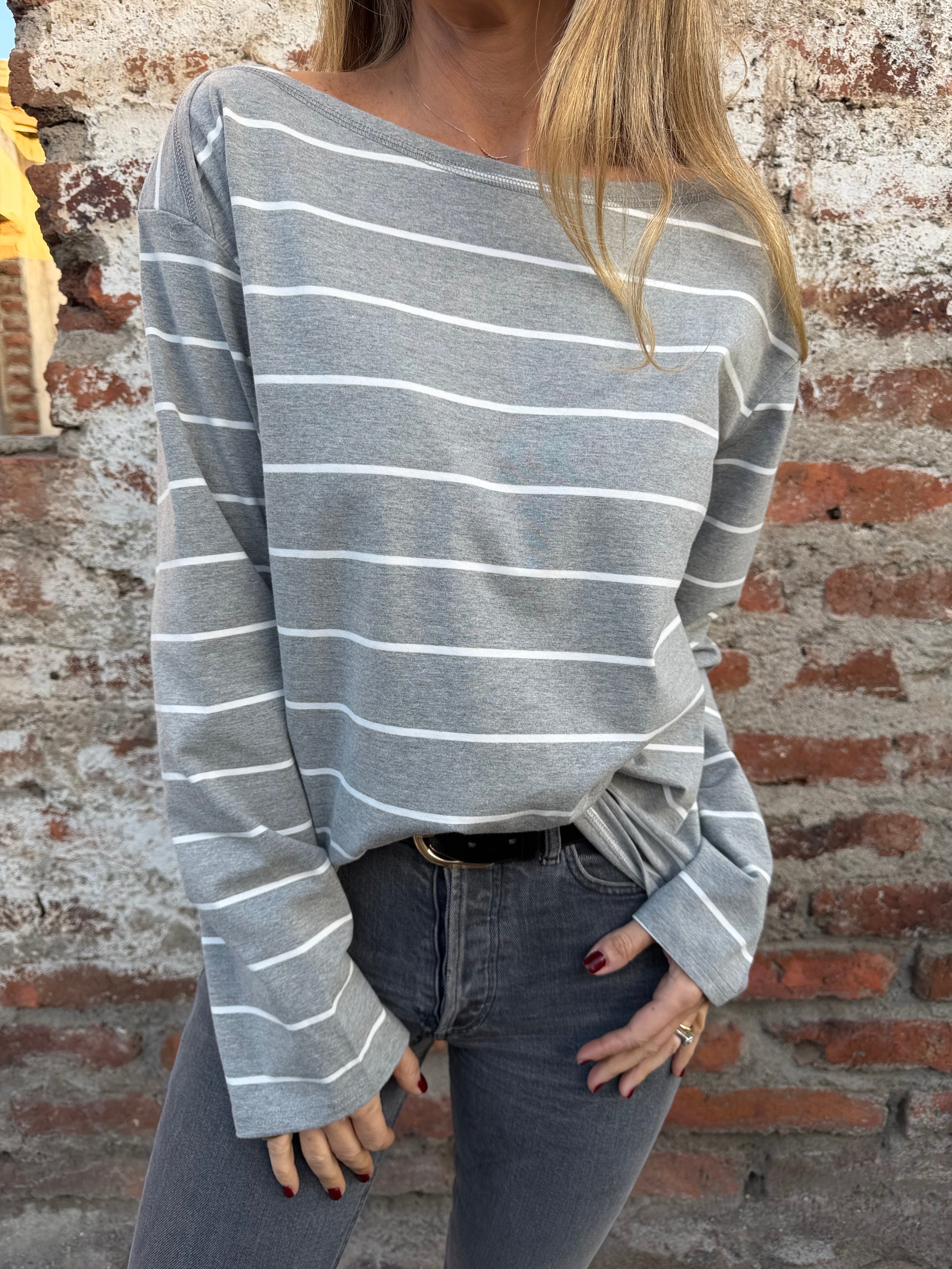 Polera algodón rayas gris