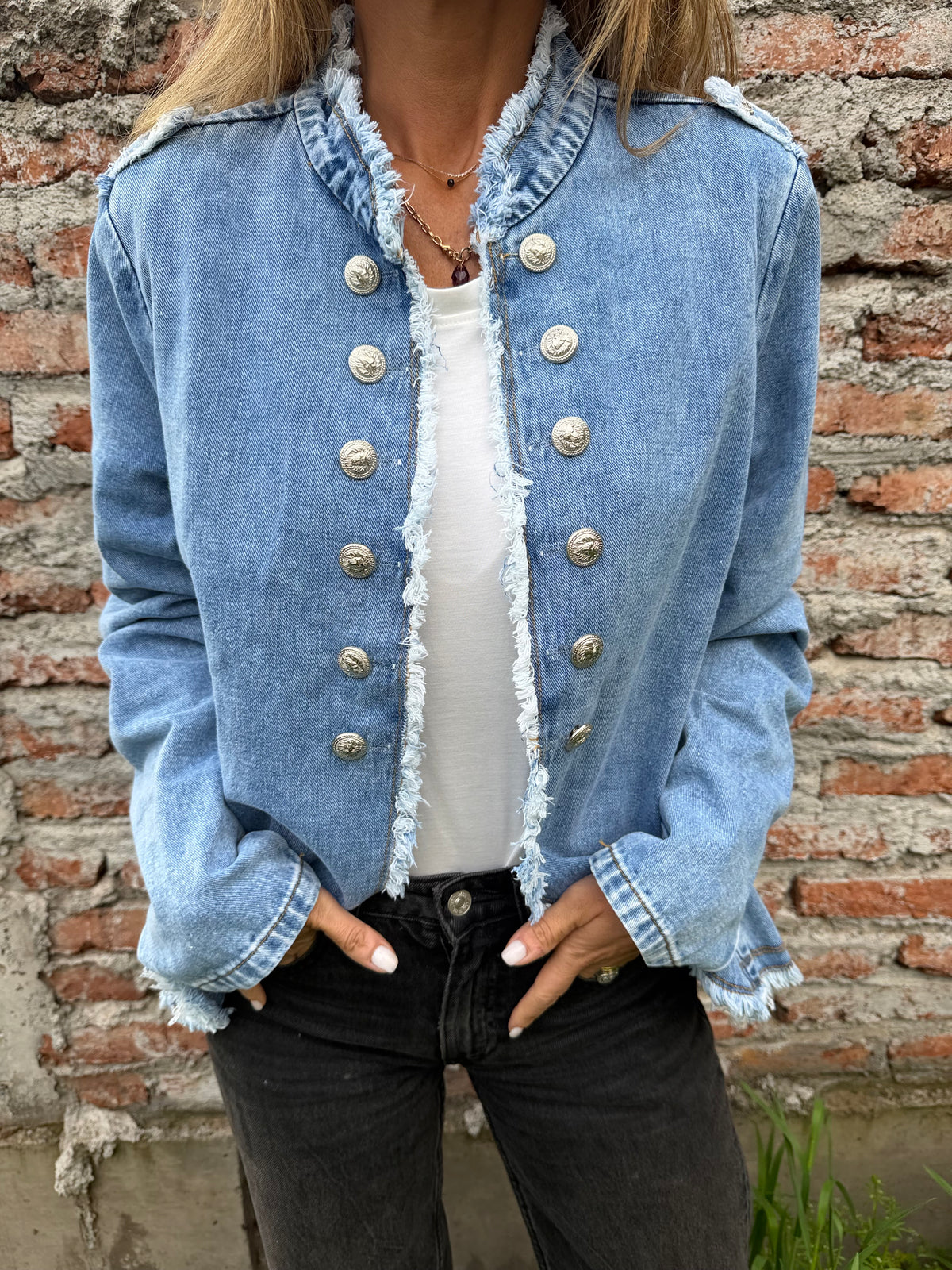 Blazer Napoleón desflecado azul medio