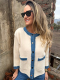 Chaqueta paño detalles bluejean blanca