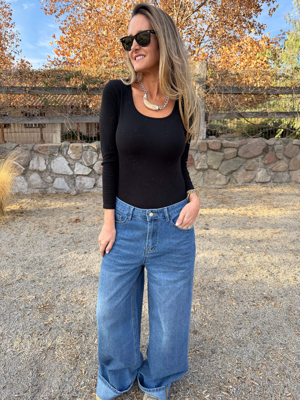 Bluejean clásico ancho doblez celeste