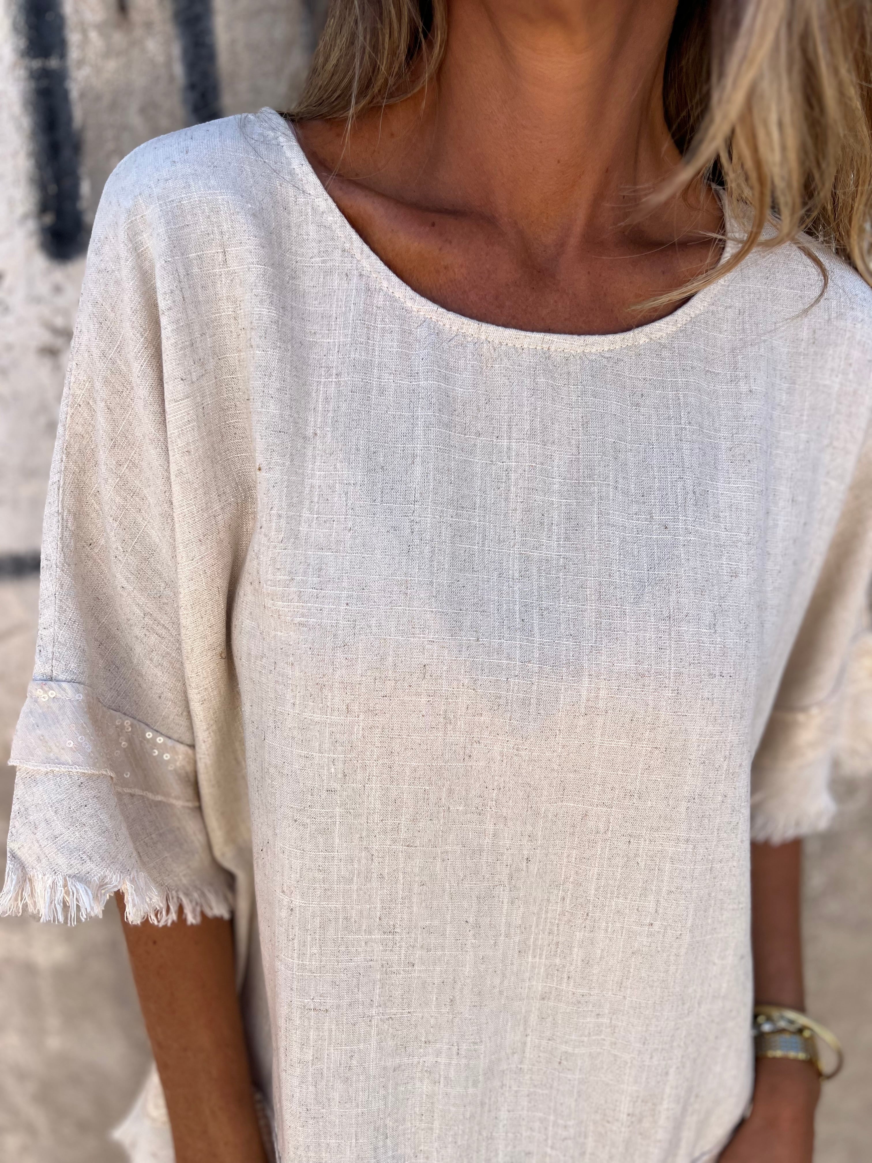 Blusón chascon lentejuela beige claro