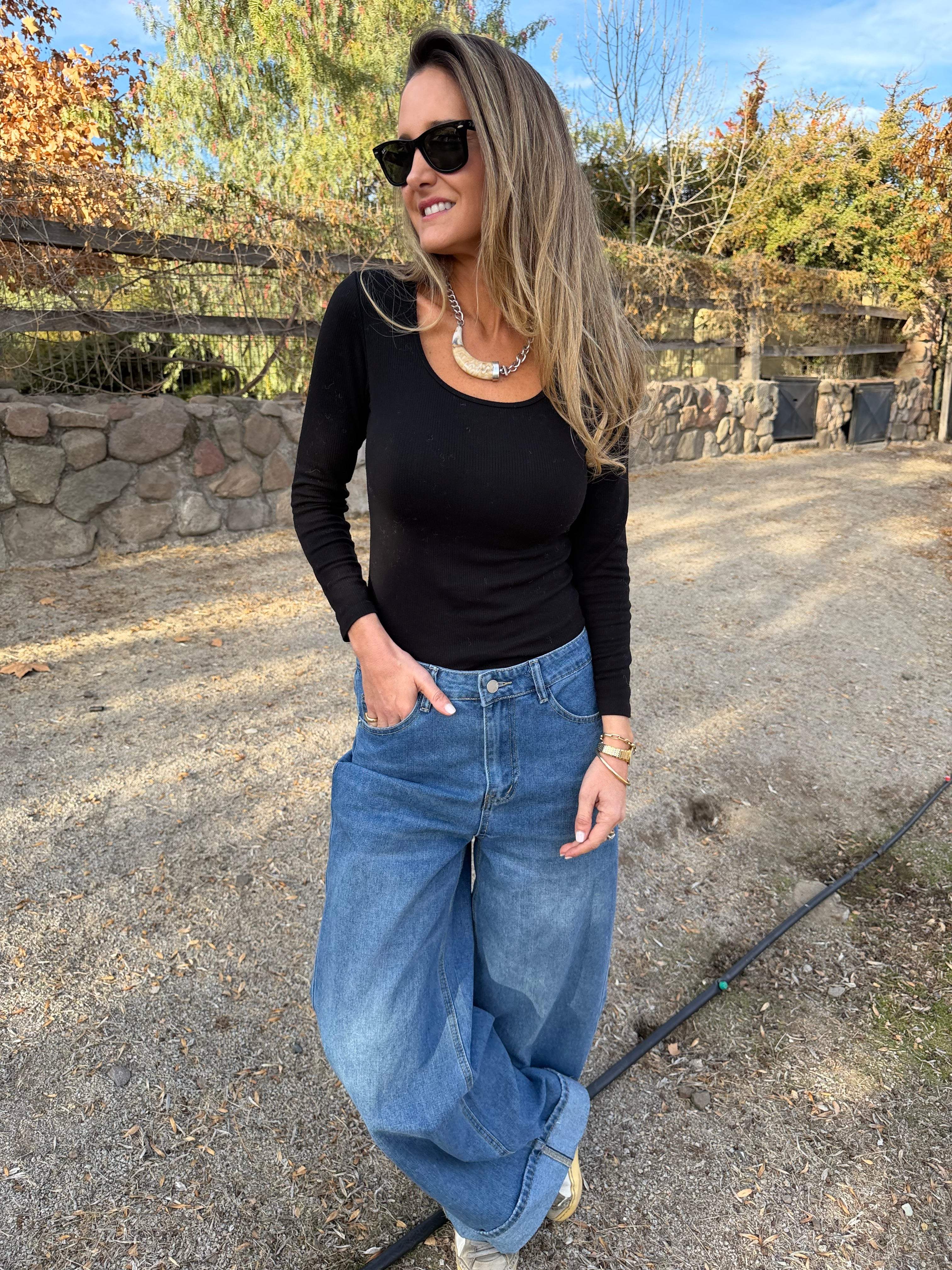 Bluejean clásico ancho doblez celeste