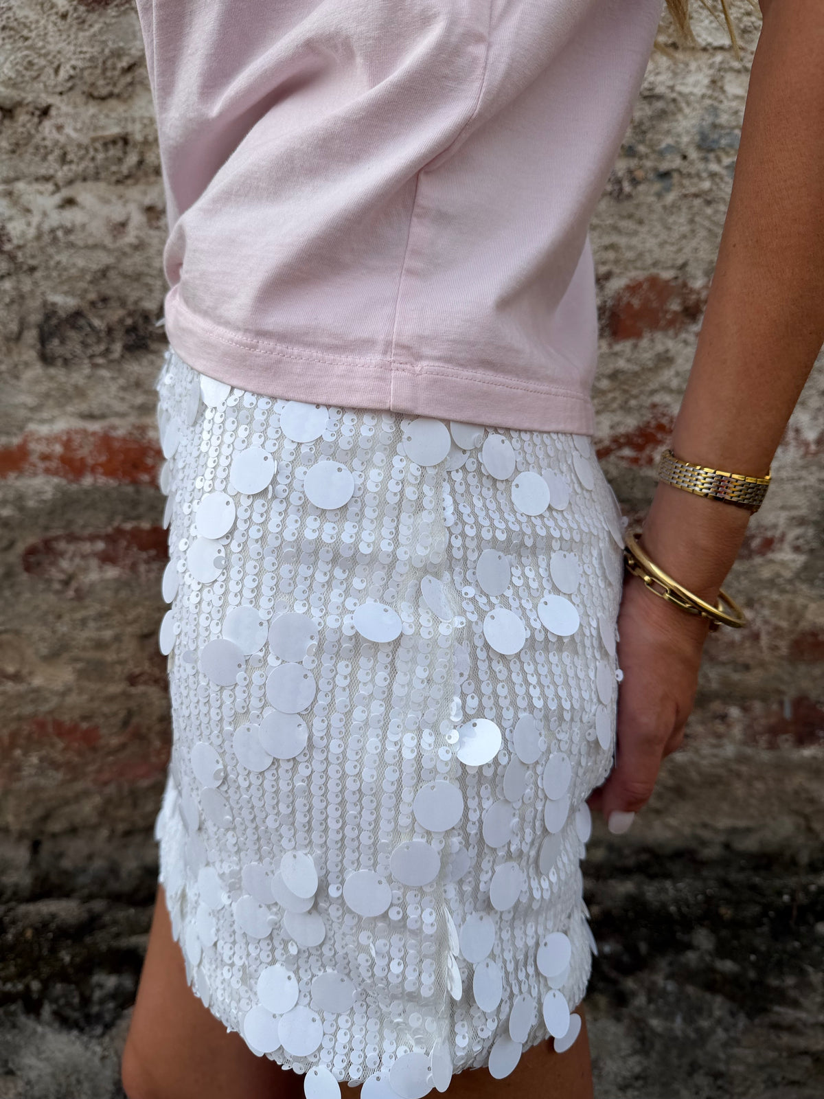 Pollera lentejuelas blanca