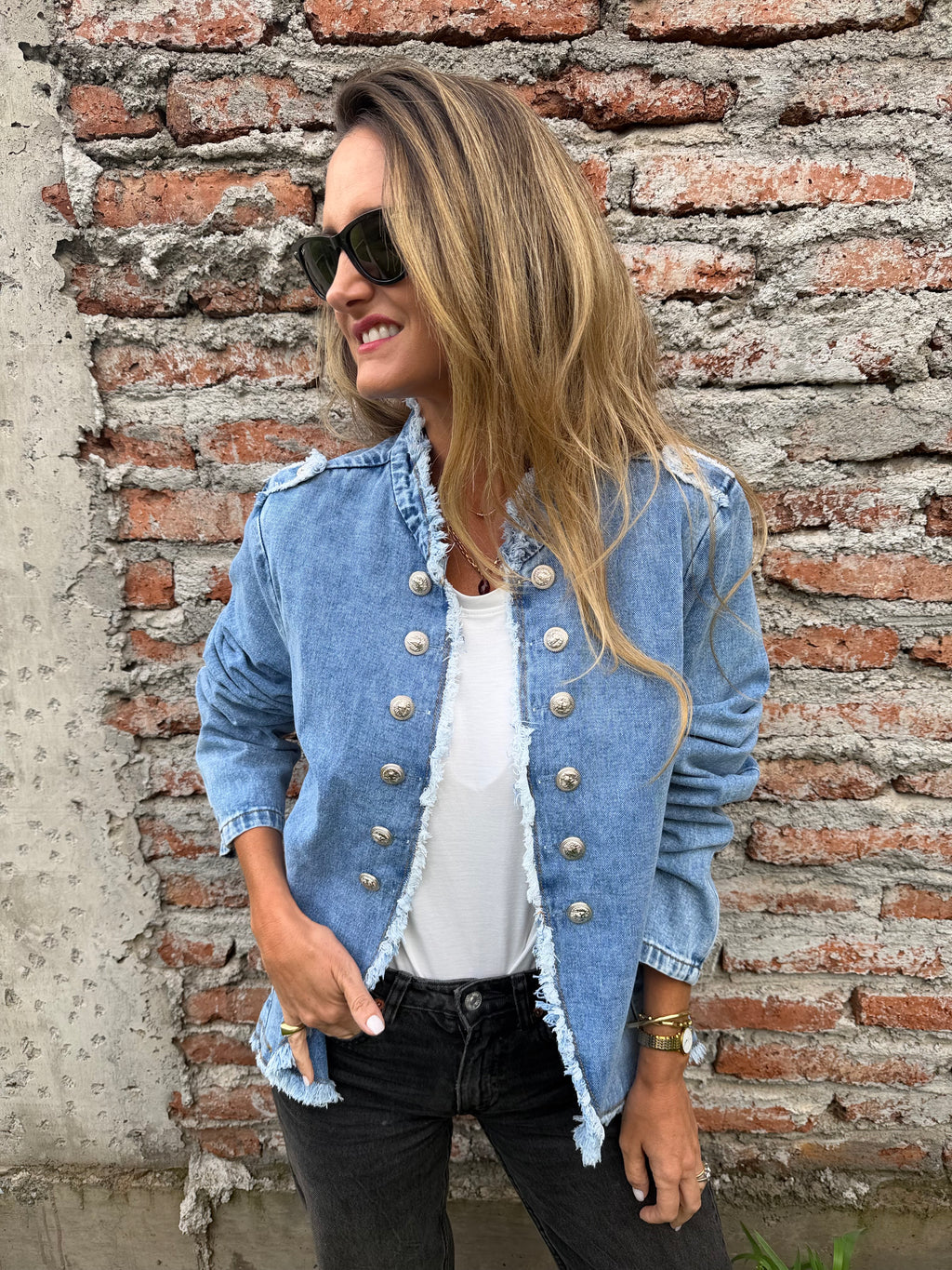Blazer Napoleón desflecado azul medio