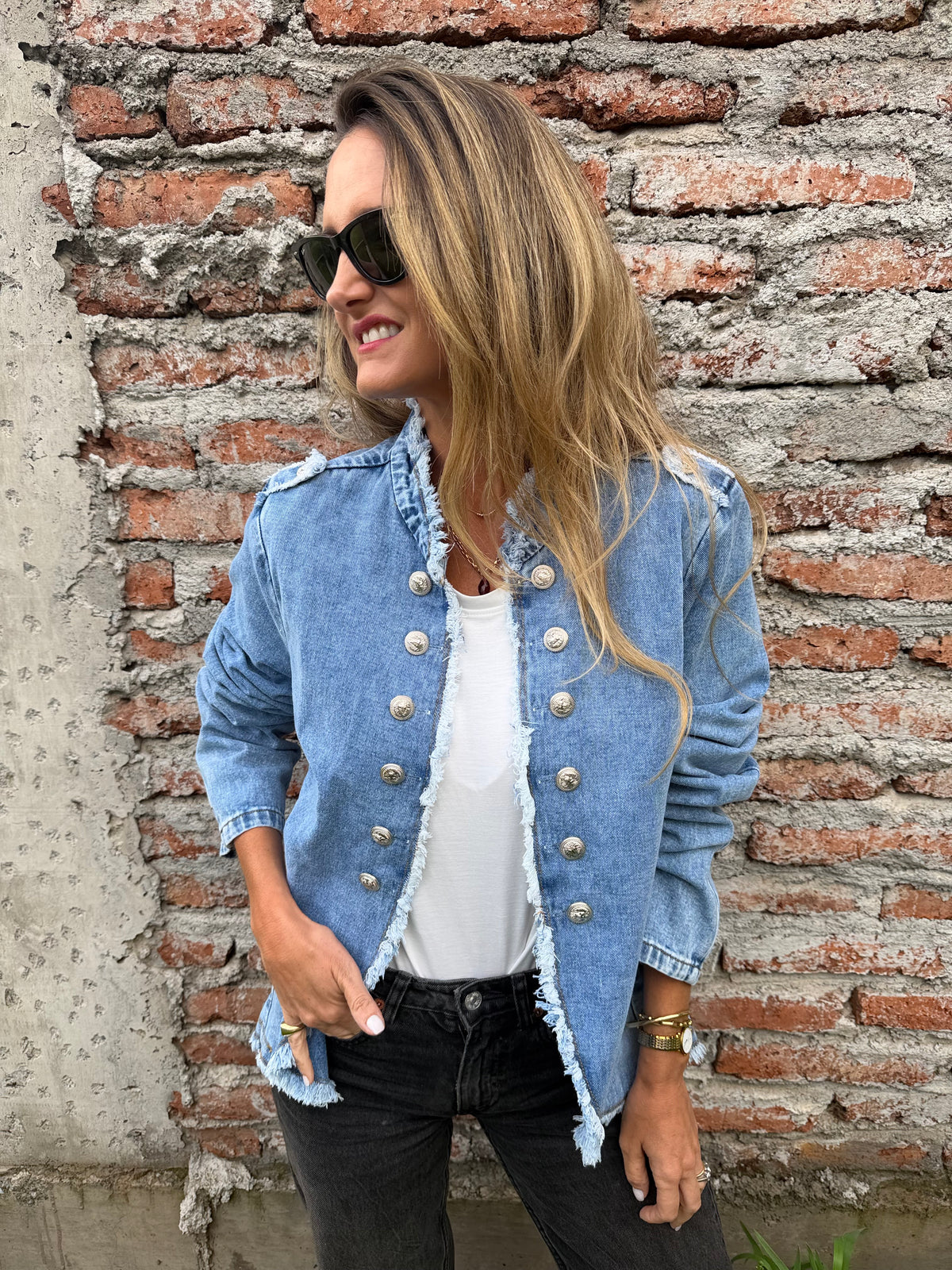Blazer Napoleón desflecado azul medio