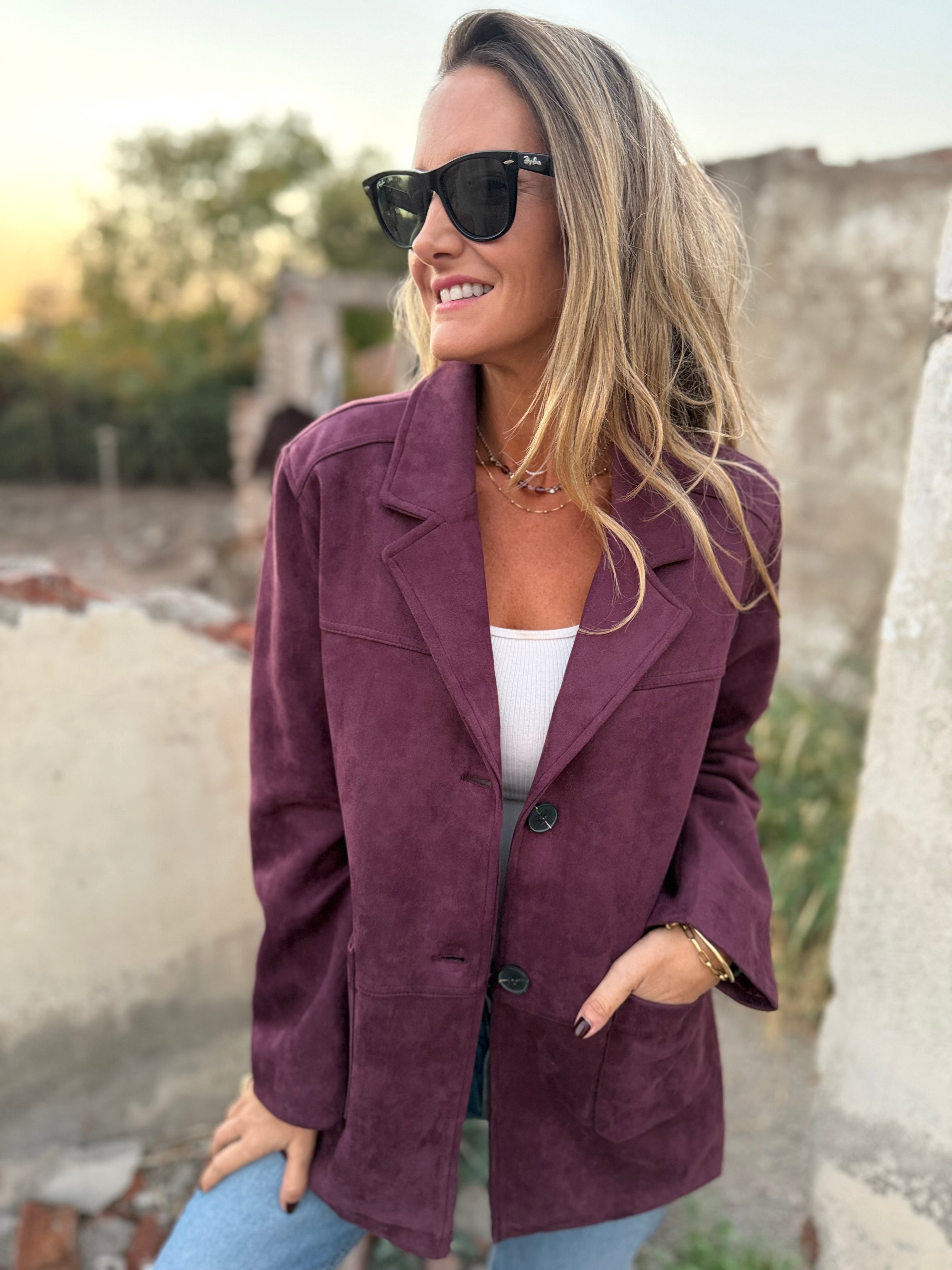 Chaquetón efecto gamuza soñado vino