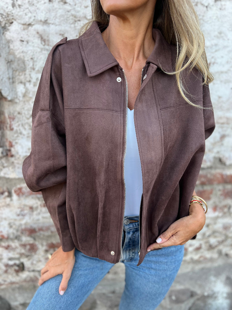 Chaqueta efecto gamuza café