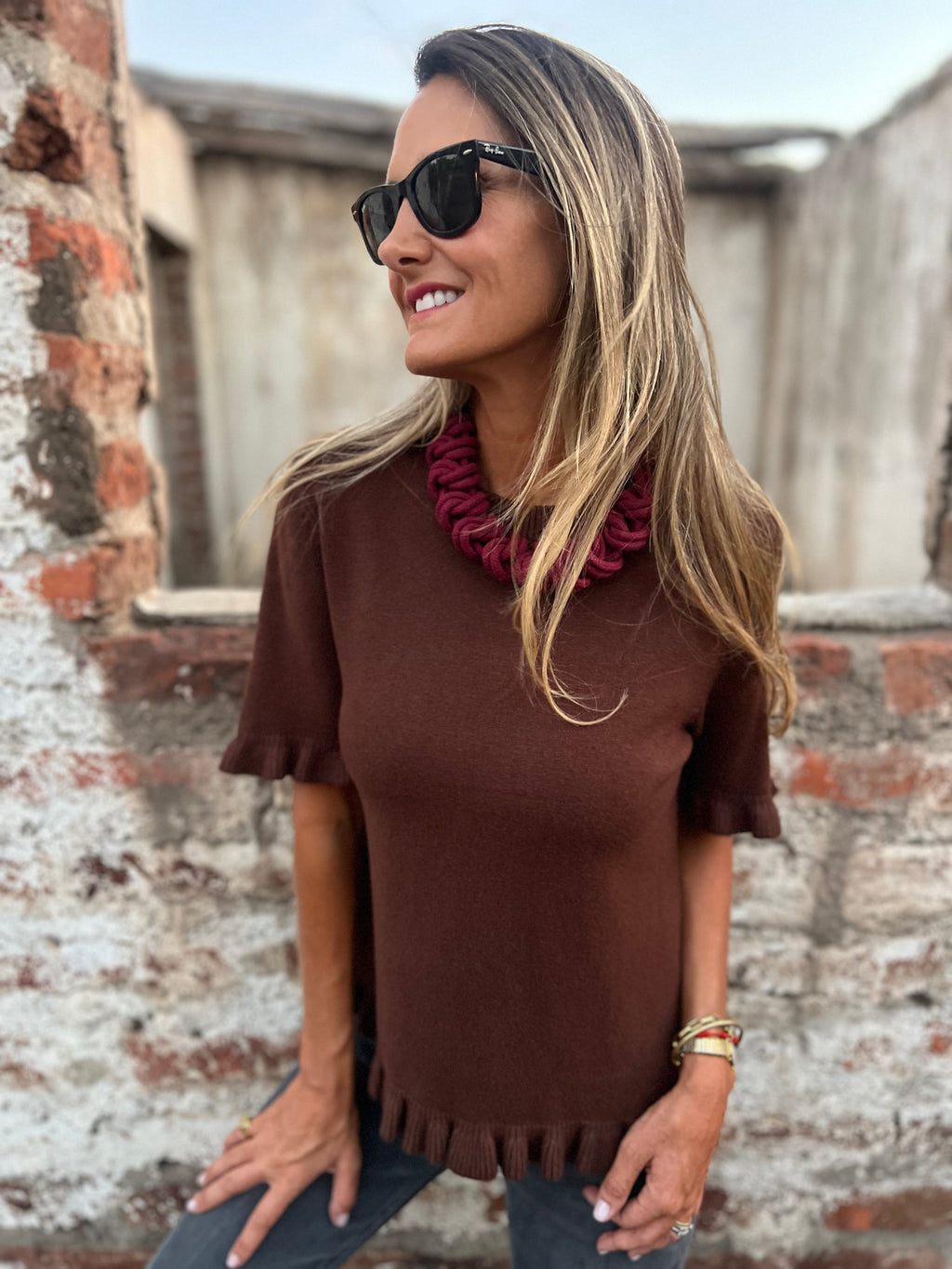 Polera/ Chaleco vuelitos café