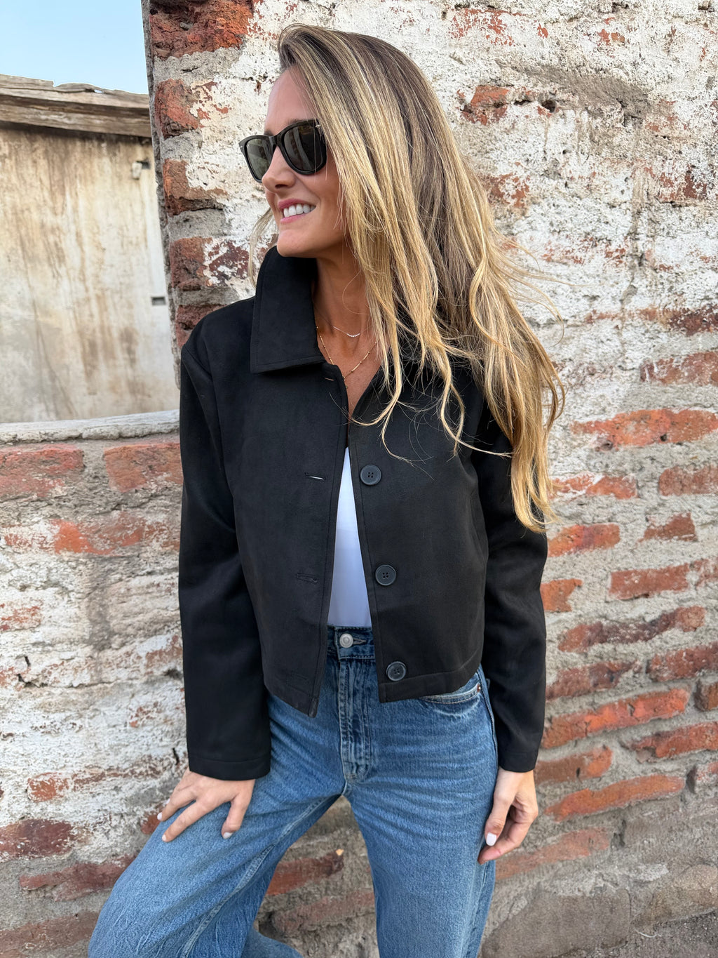 Chaqueta simple suede negra