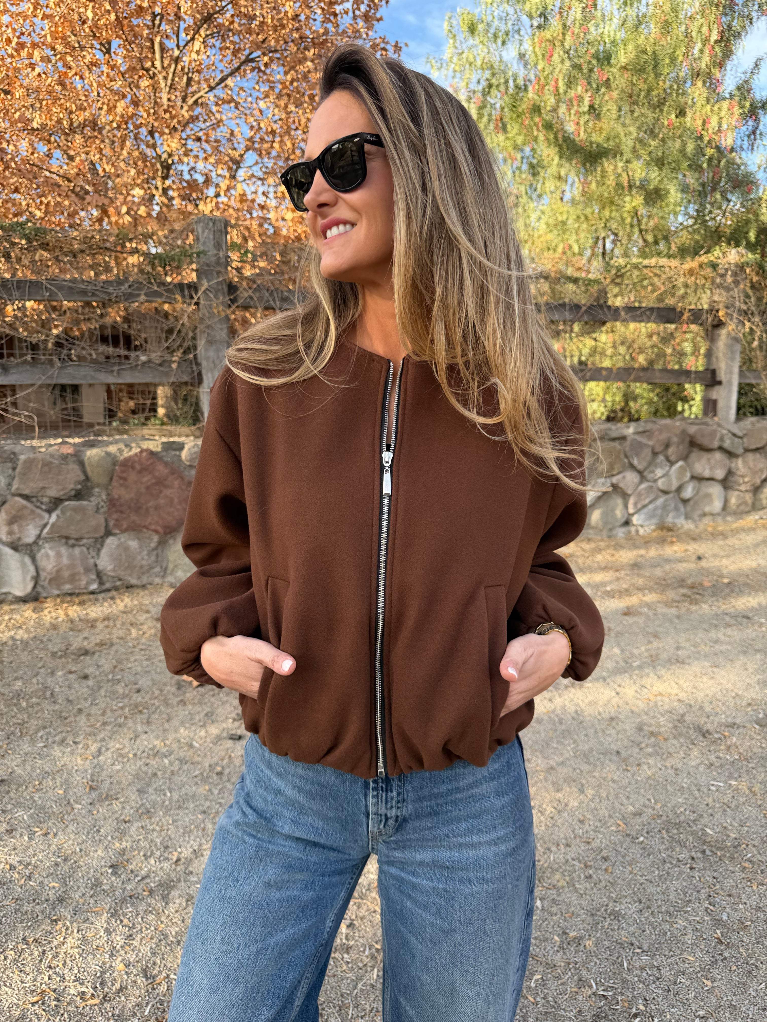 Chaqueta paño englobada café