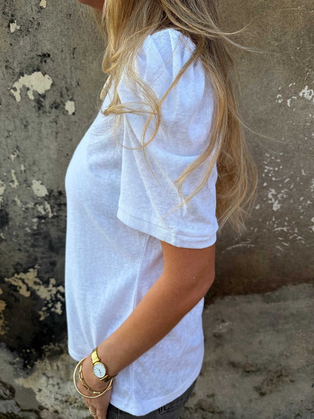 Polera hombro aglobado blanca