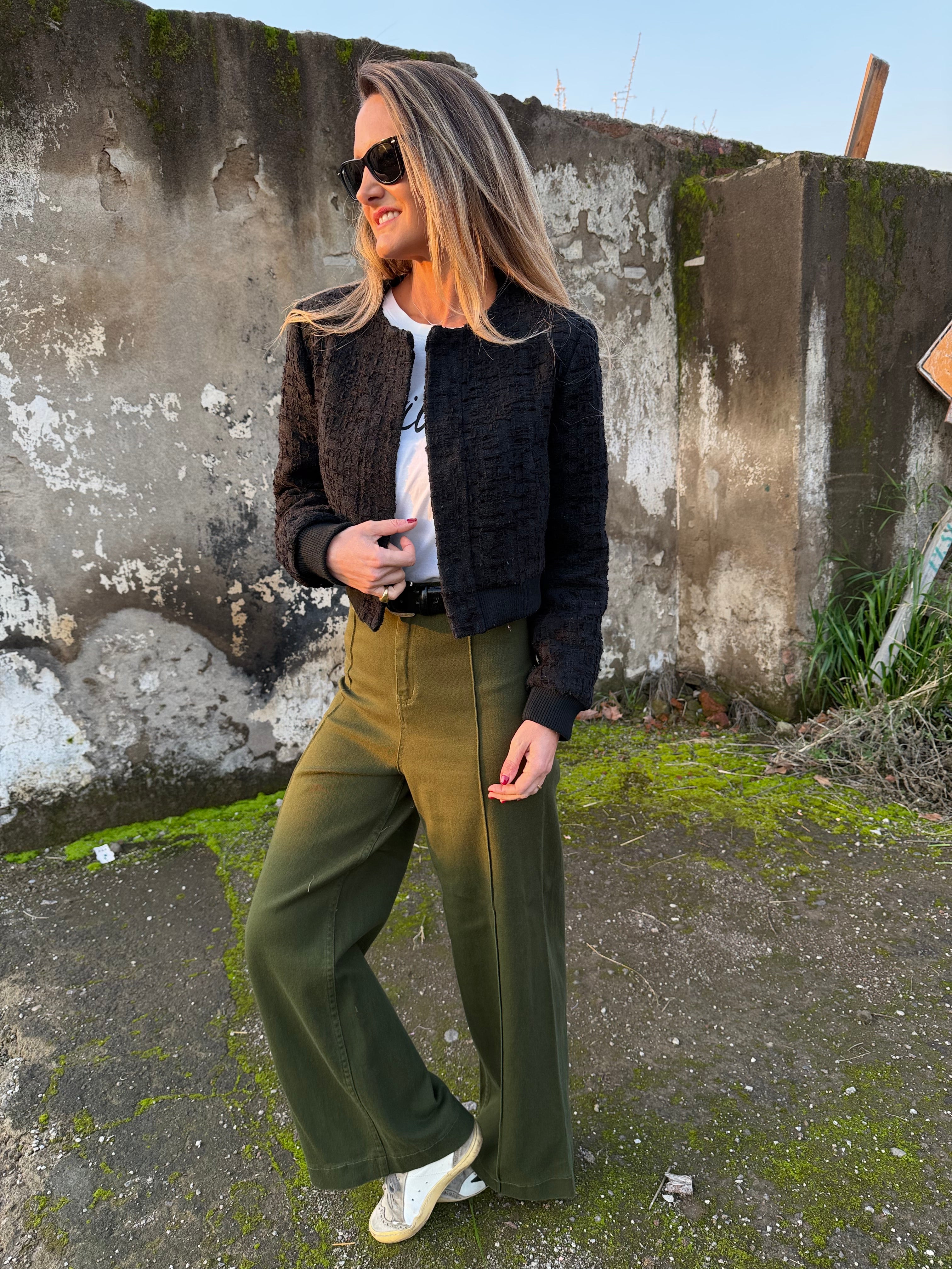 Pantalón tiro alto verde oscuro