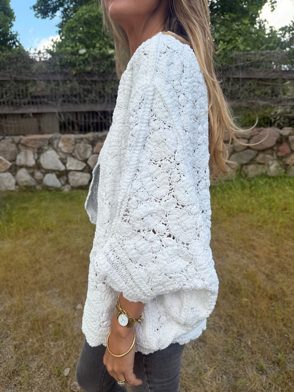 Tapado macramé blanco