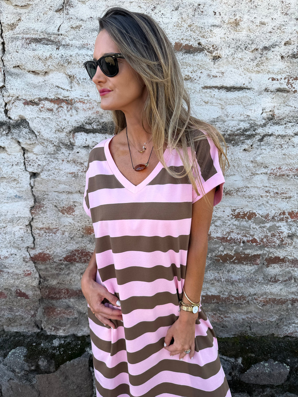 Vestido rayas rosado