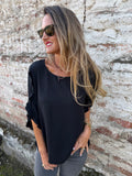 Blusa crep vuelitos mangas negra