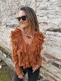 Blusa super vuelos rústica terracota