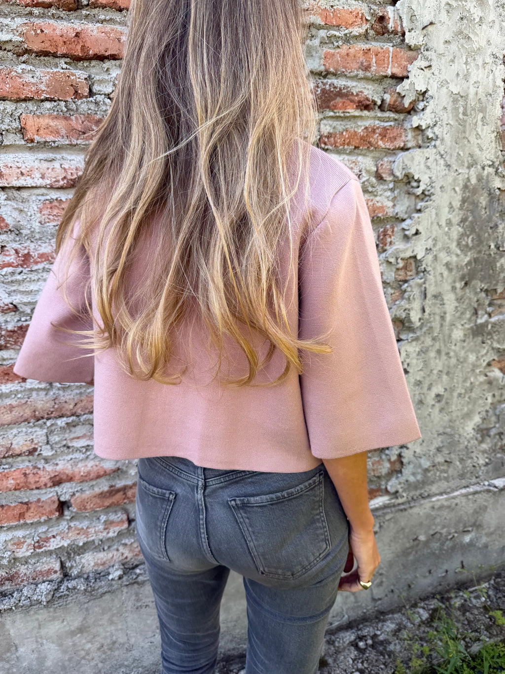 Chaqueta tejida rosado viejo