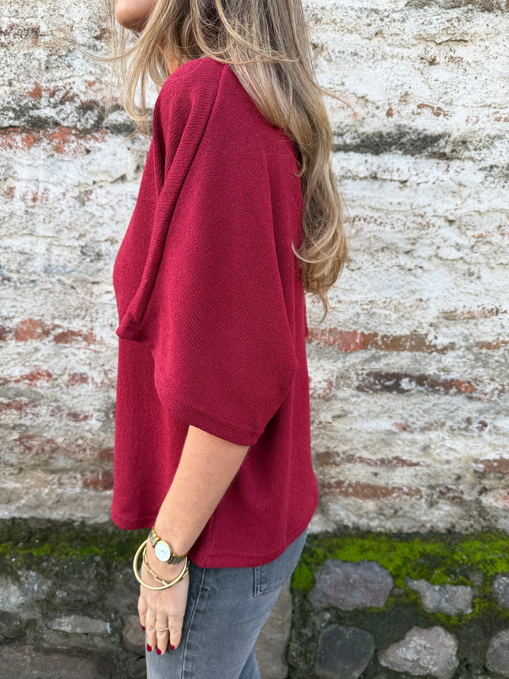 Polera tejida mangas amplias rojo italiano