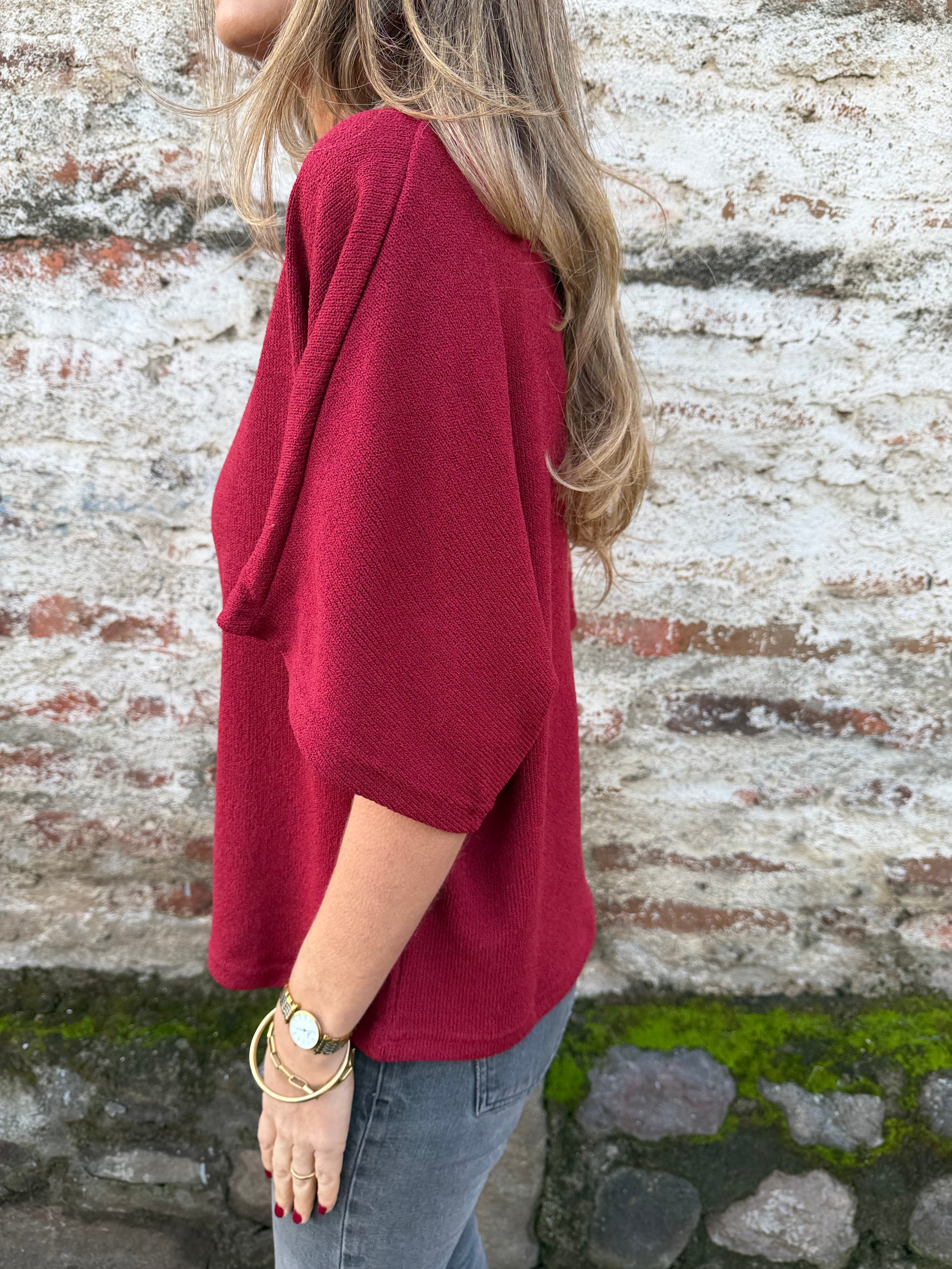 Polera tejida mangas amplias rojo italiano