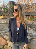 Blazer 100% lino azul marino