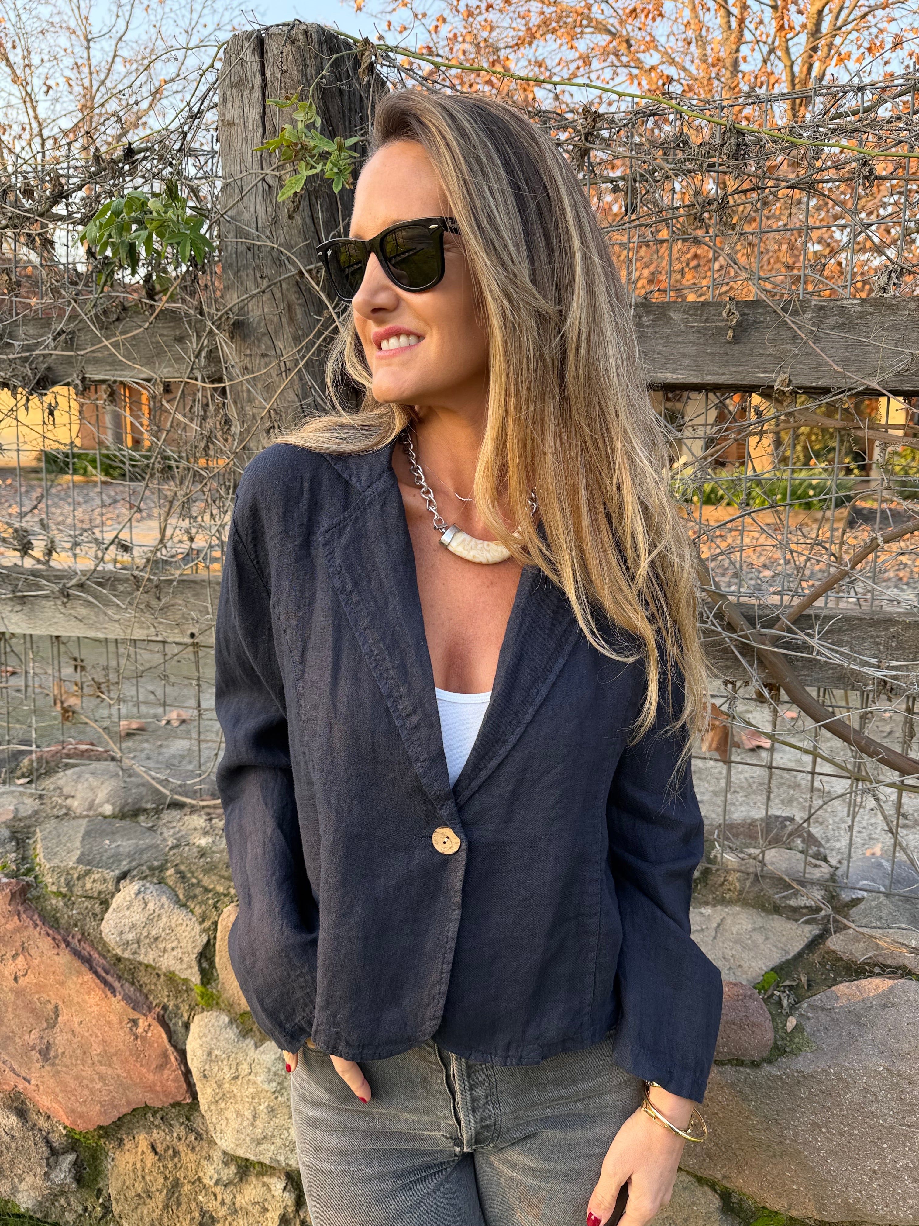 Blazer 100% lino azul marino